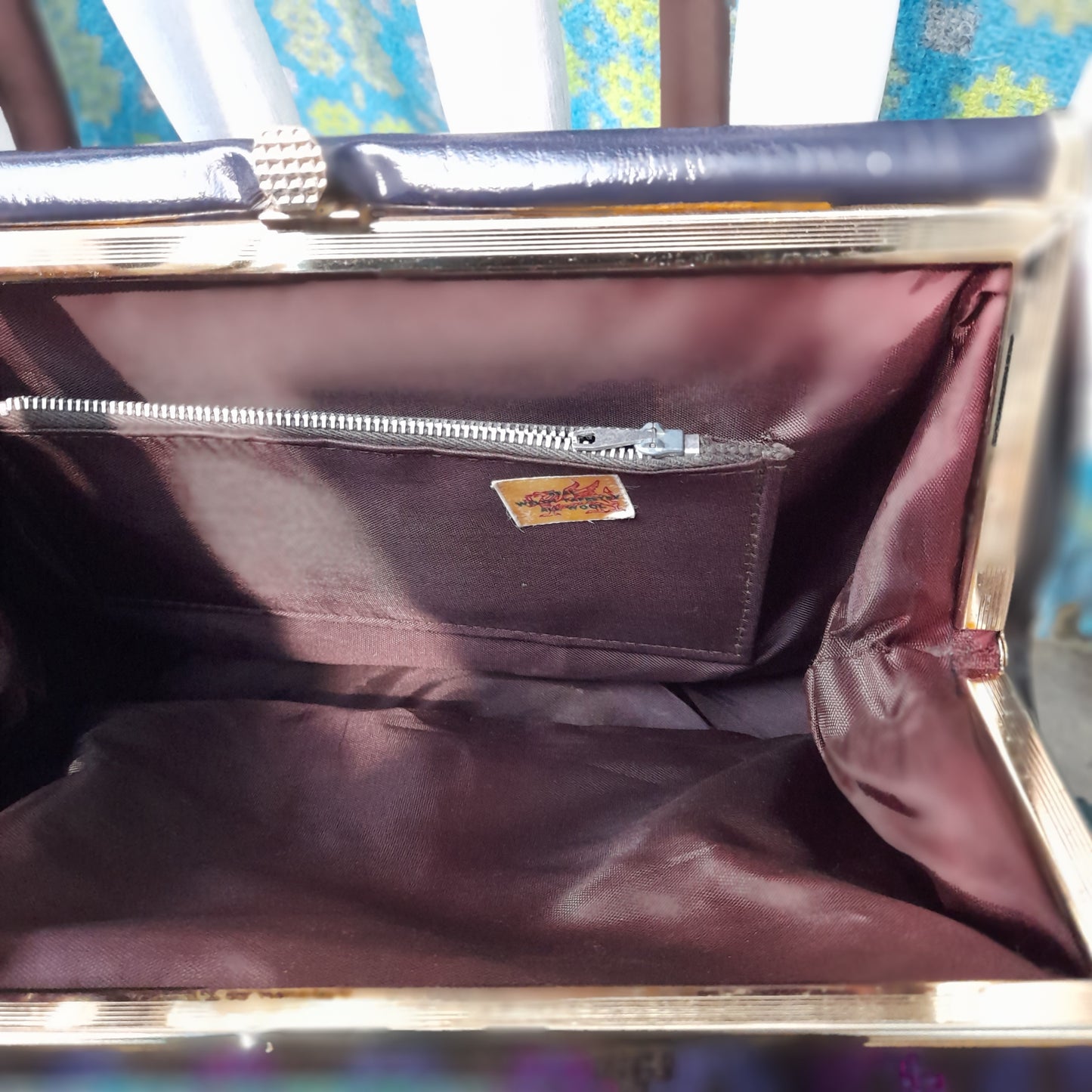 Vintage Welsh Tapestry Handbag in Cerise Pink & Purple Chevrons