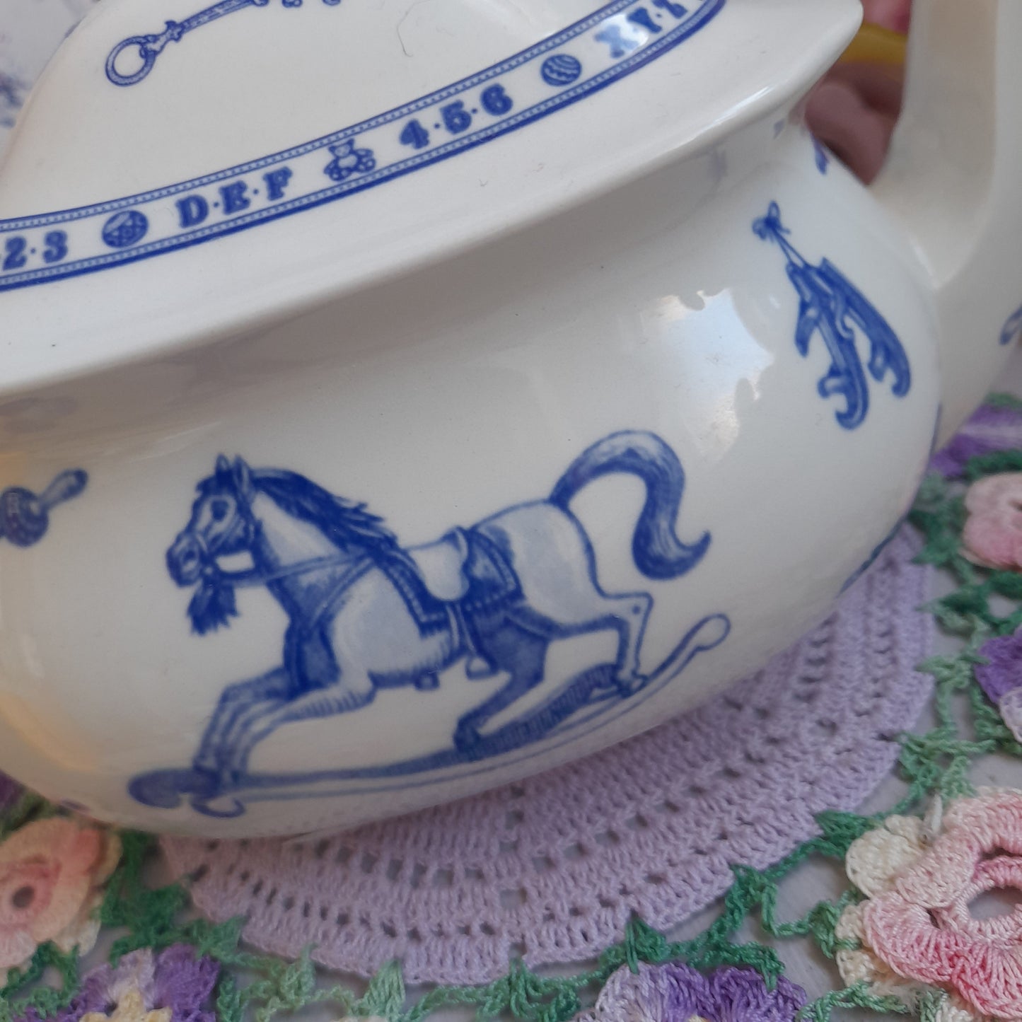 Spode Edwardian Childhood Blue & White Teapot With Rocking Horse Nursery Design