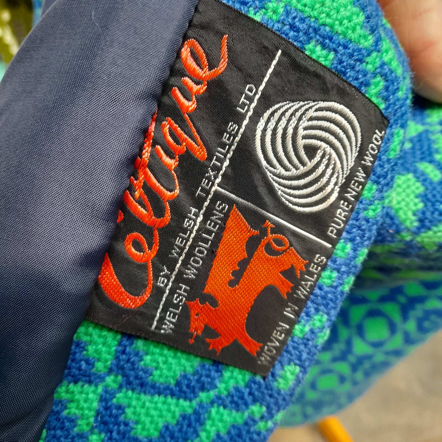 Vintage Welsh Tapestry Cape in Blue & Green Full Length