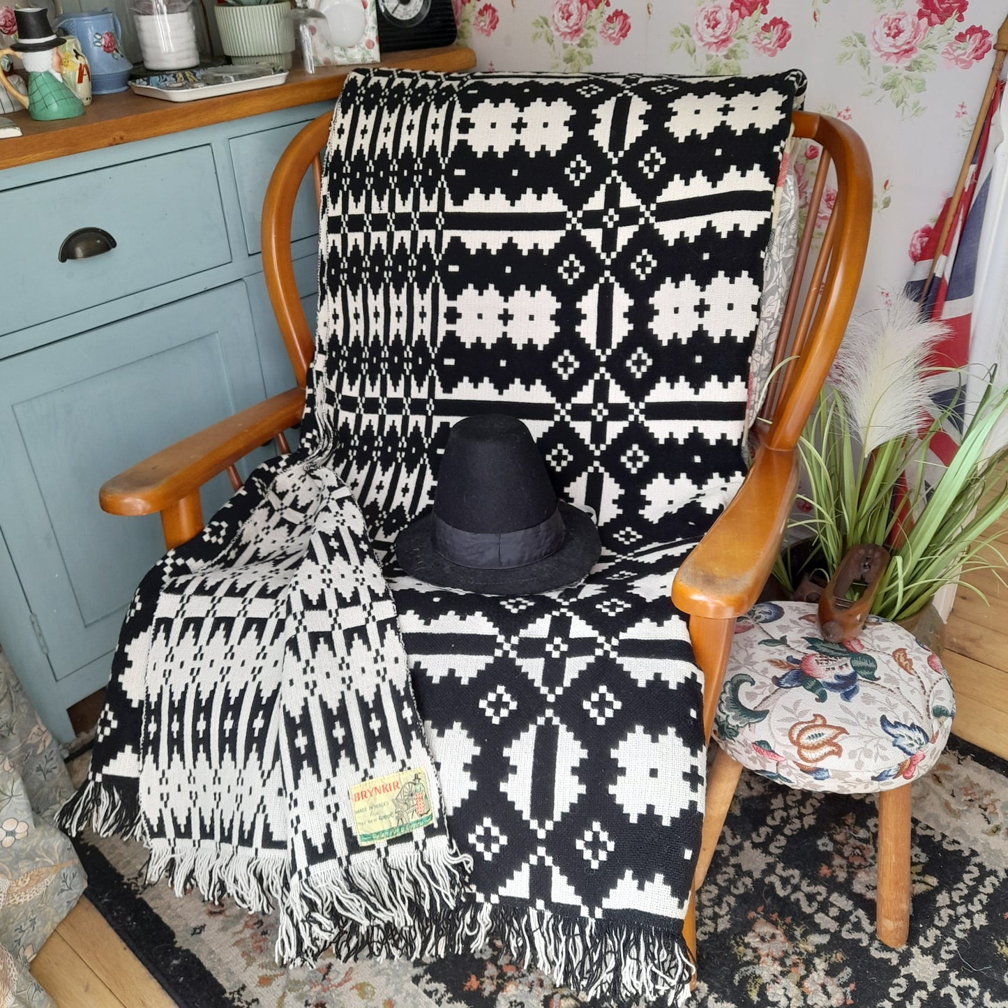 Welsh Tapestry Blanket in Black & White by Brynkir Mill