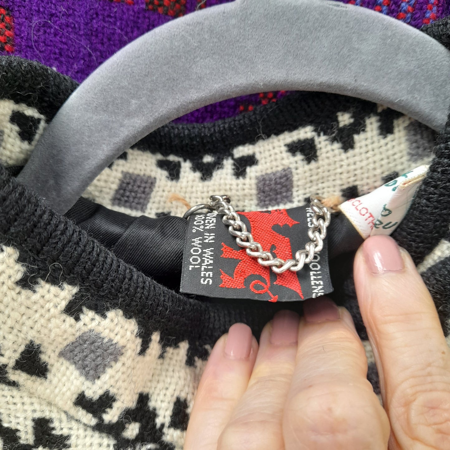 Vintage Welsh Tapestry Cape in Black & White Monochrome