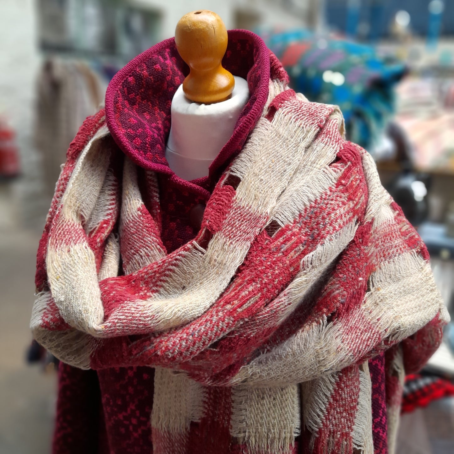 Sioni Rhys Handwoven Wrap in Red & Cream