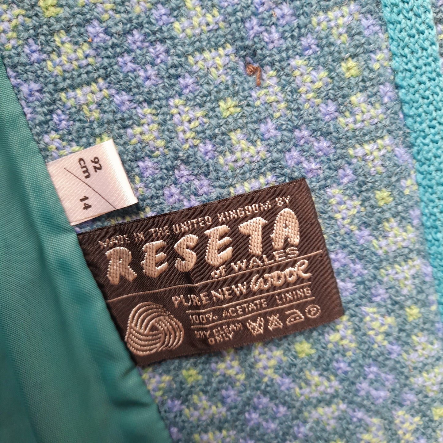 Vintage Welsh Tapestry Coat Rare Full Length in Pale Blue & Aqua Size 12/14