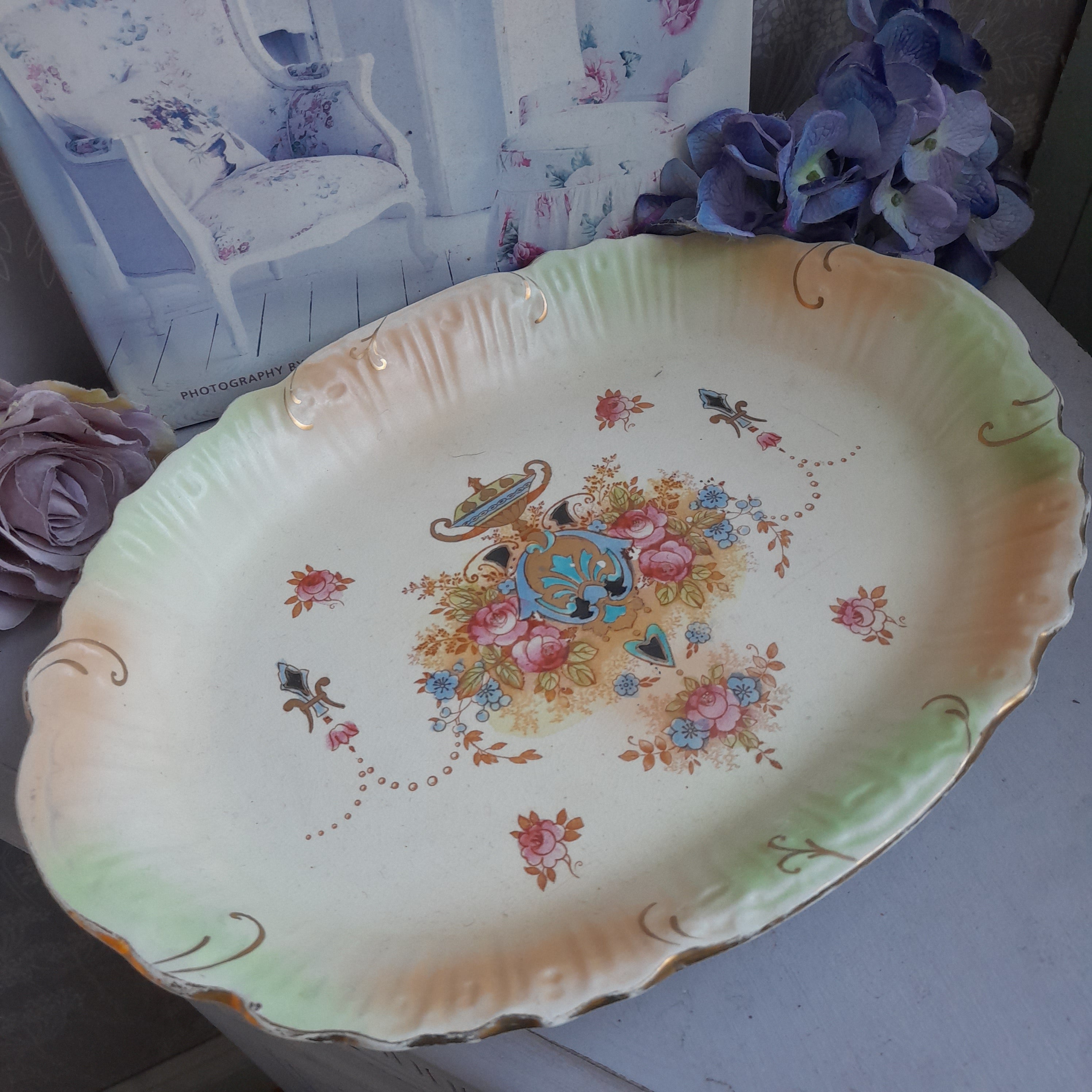 Antique Crown Devon Fieldings Oval Dish, WICK Pattern, c.1914 ...