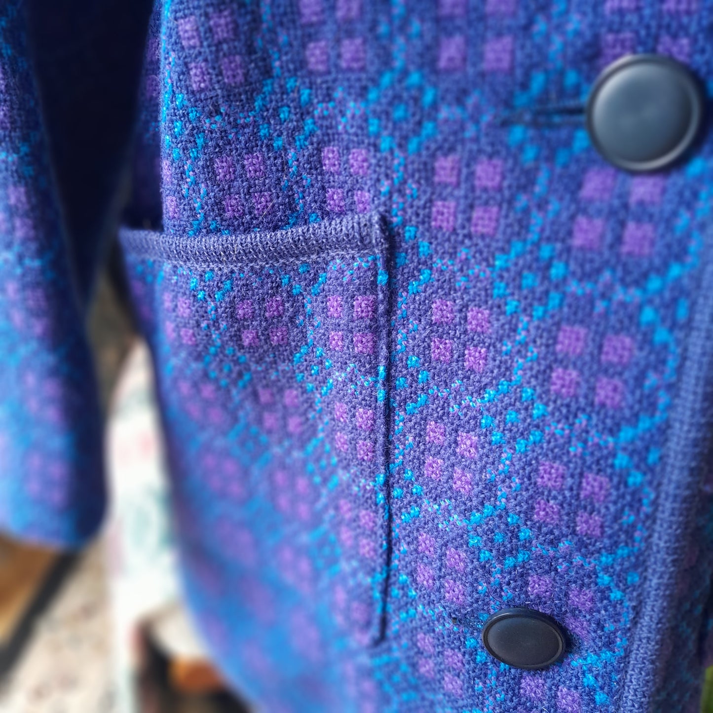 Vintage Welsh Tapestry Pea Coat in Blue & Purple BNWT Size 8/10