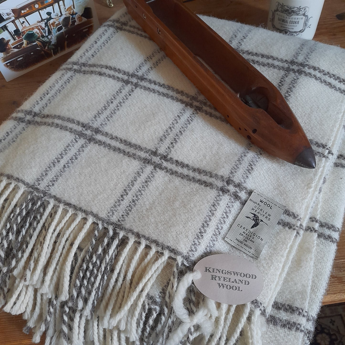 Handwoven Welsh Blanket in Natural Undyed Natural Wool in Cream & Brown by Curlew Weavers