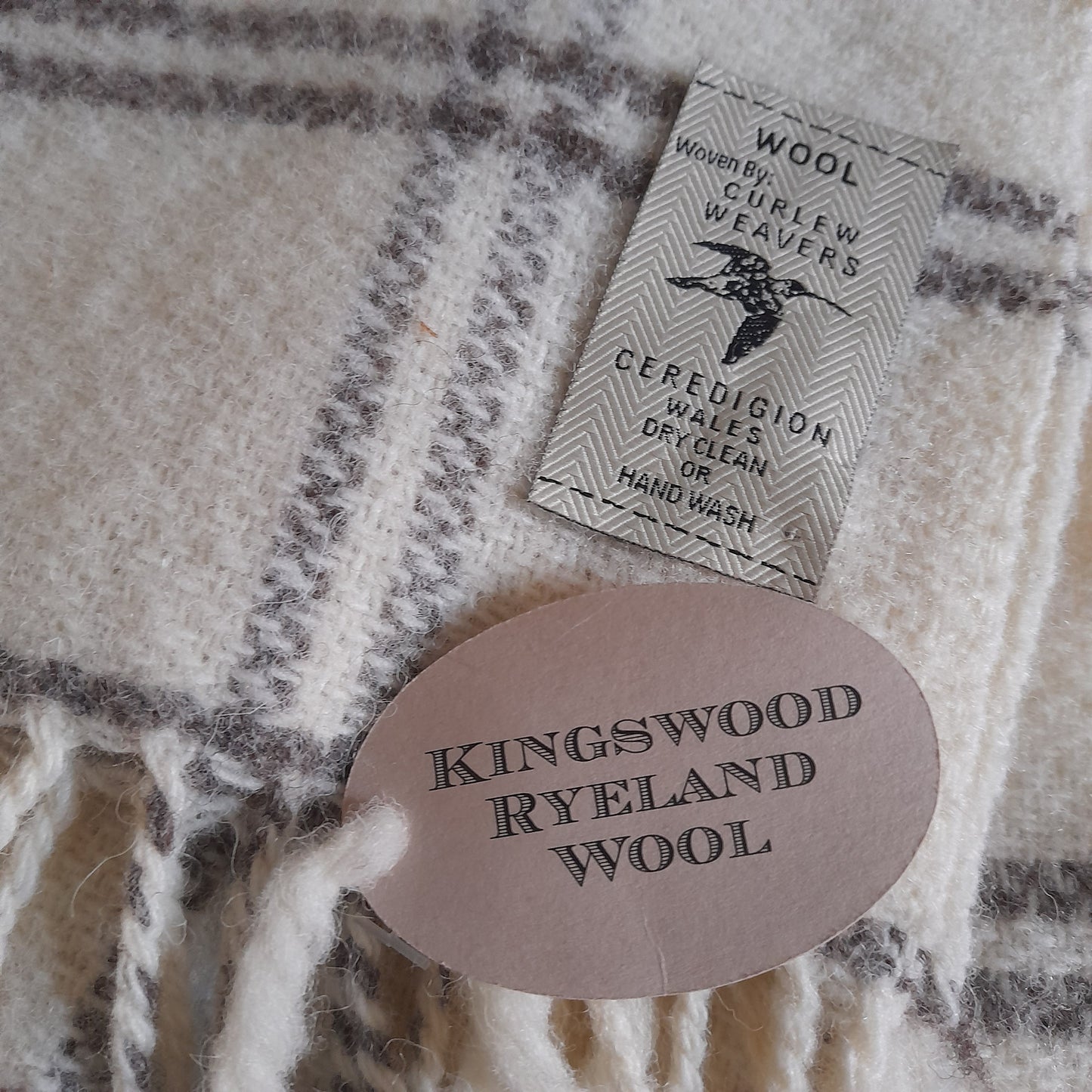 Handwoven Welsh Blanket in Natural Undyed Natural Wool in Cream & Brown by Curlew Weavers
