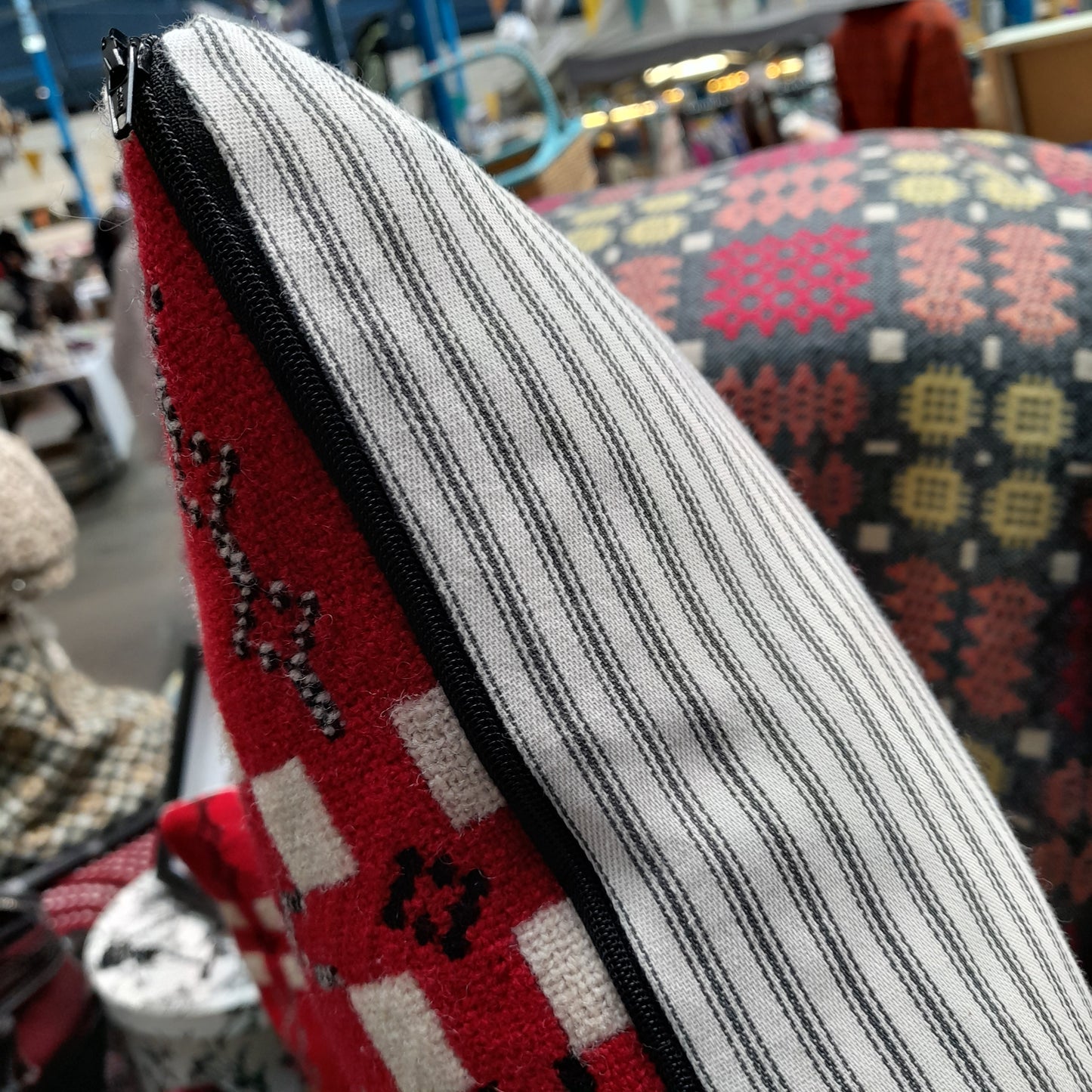 PAIR Handmade Welsh Tapestry Blanket Cushions in Red, Black & White 18"