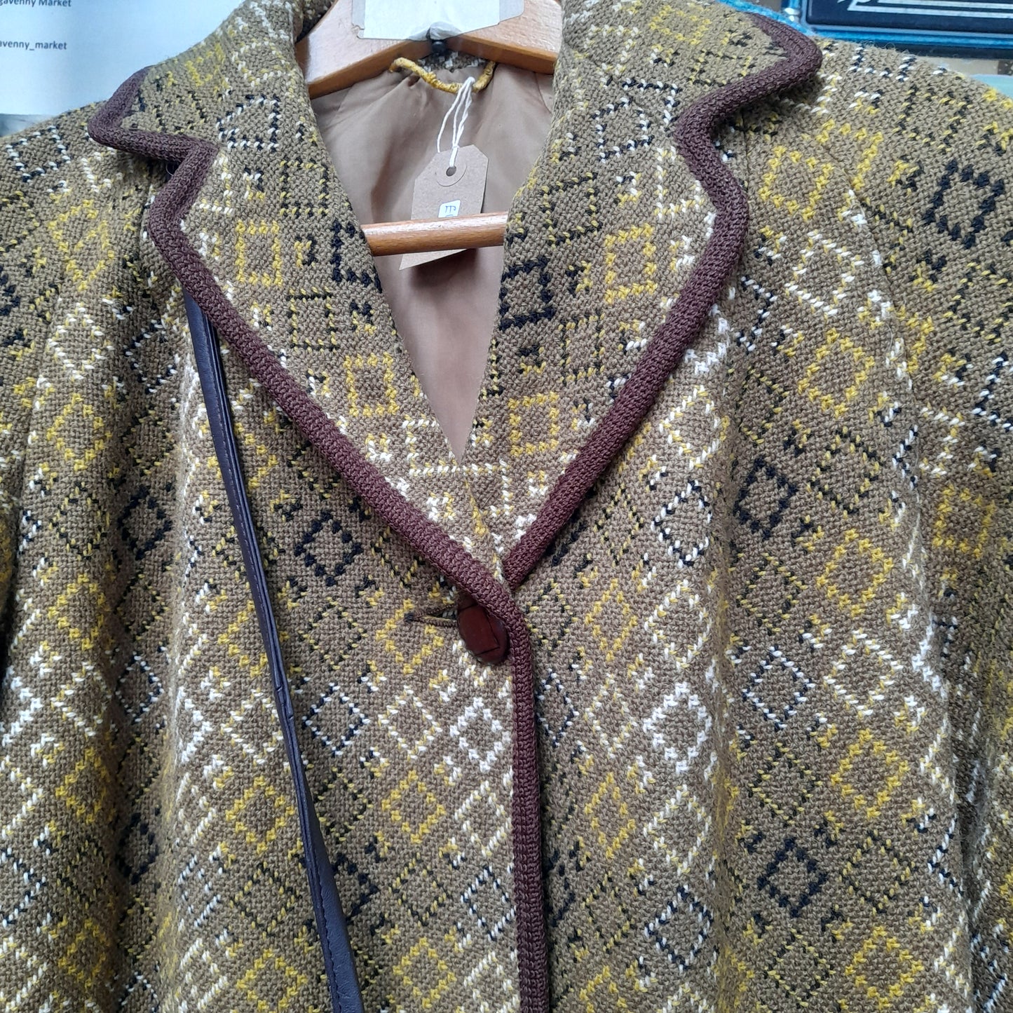 Vintage Welsh Wool Tapestry Coat in Mustard Full Length Size 16