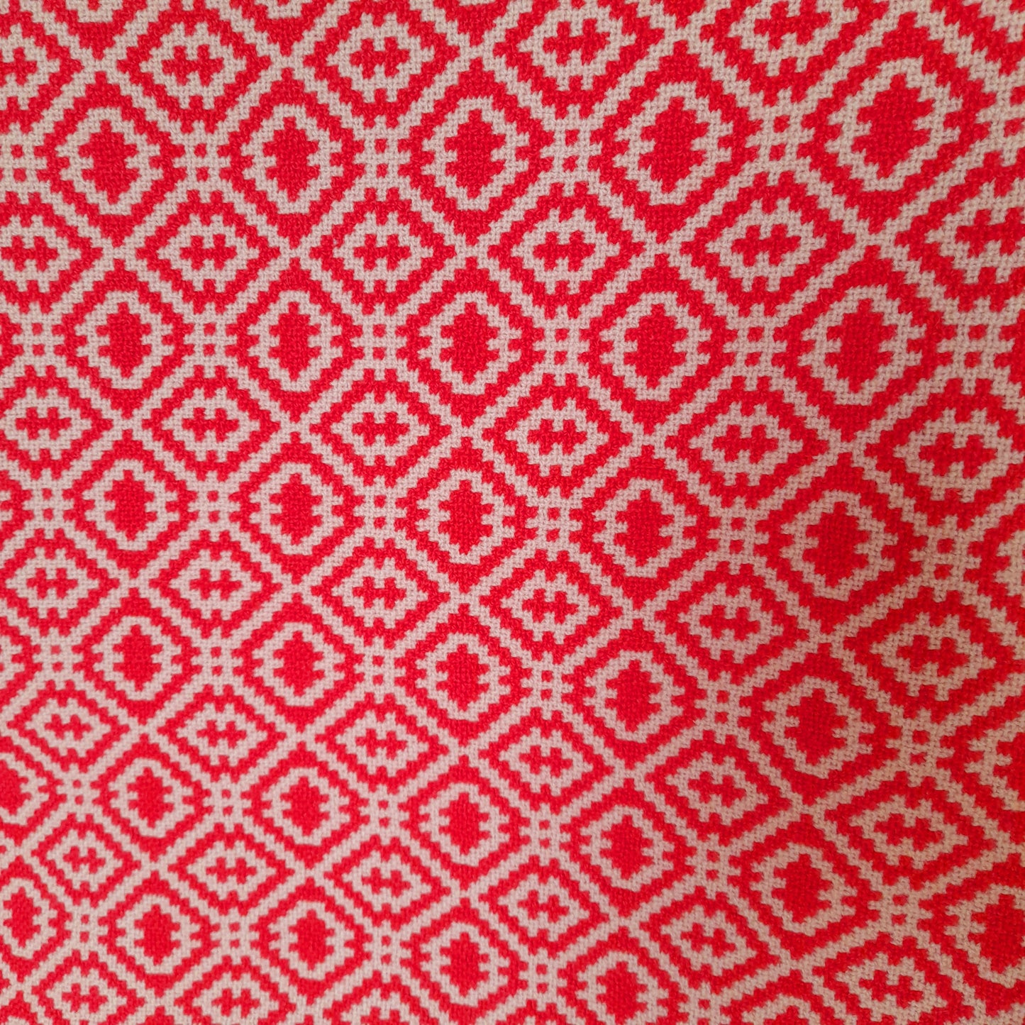 RARE Vintage Welsh Tapestry Blanket in Tomato Red & Cream by Rhydybont Mill