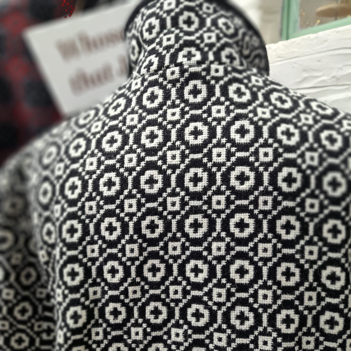 Vintage Welsh Tapestry Coat in Black & White Full Length Size 14/16