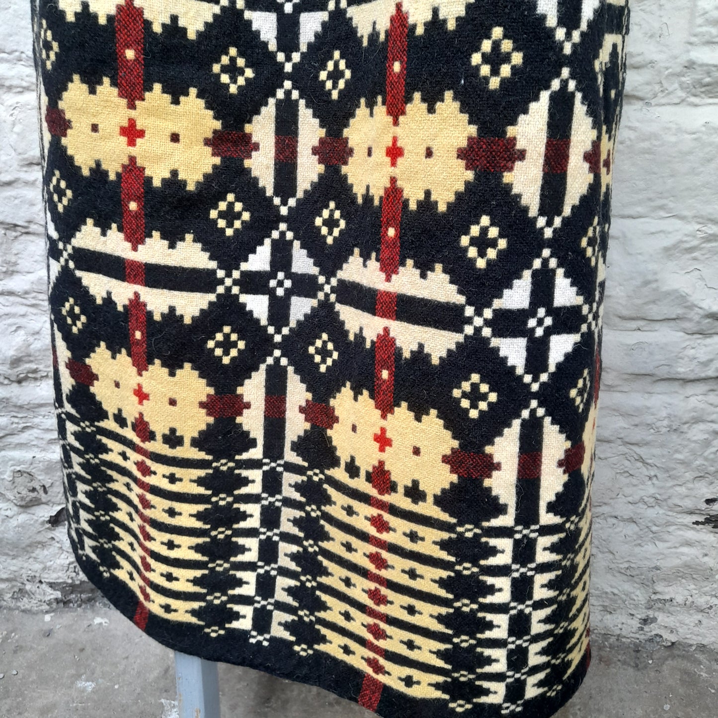 Antique Welsh Blanket in Black Red & Yellow by Brynkir Mill