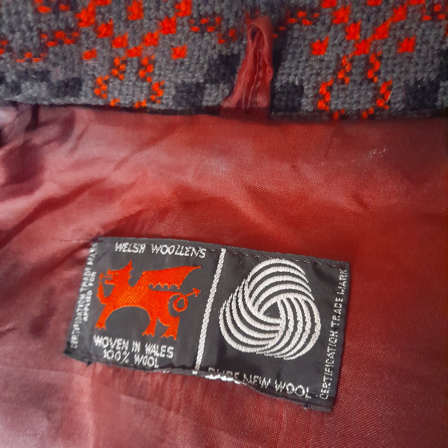 Vintage Welsh Tapestry Coat in Charcoal Grey, Red & Black Size 16