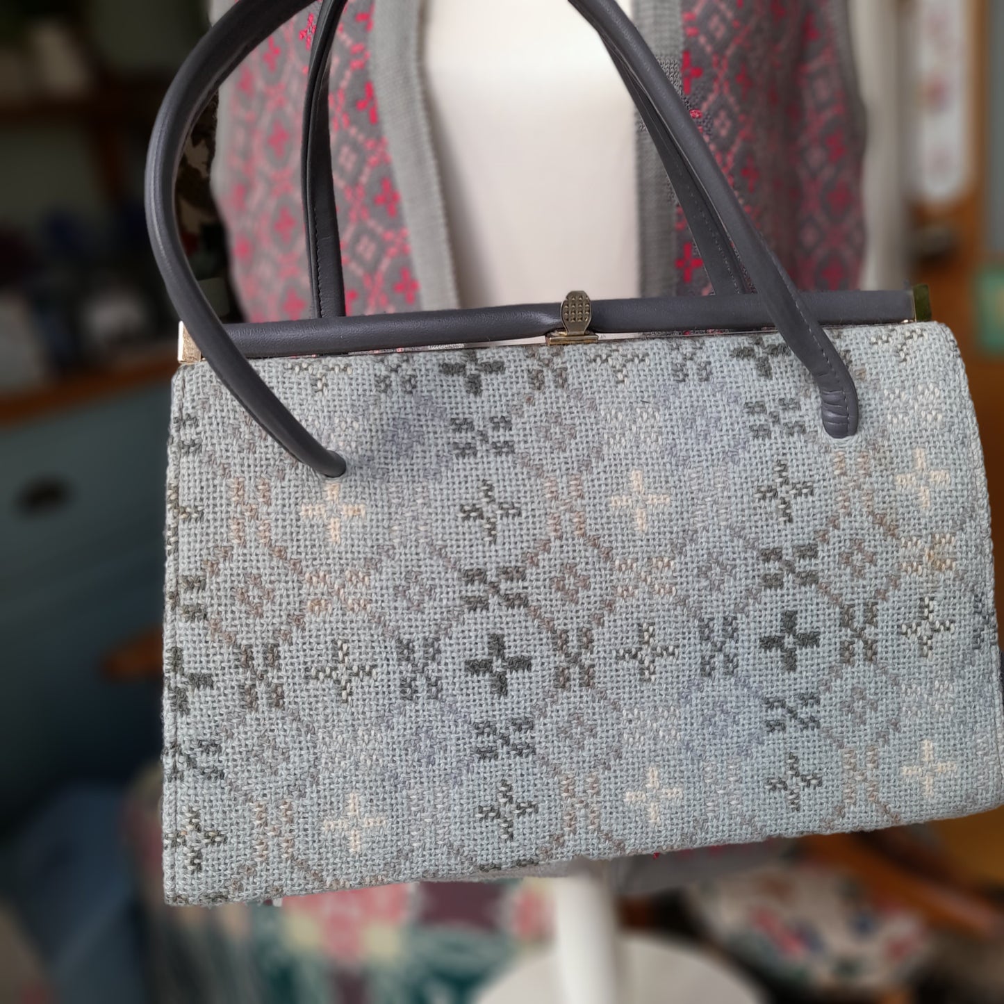 Vintage 1960s Welsh Tapestry Handbag in Grey