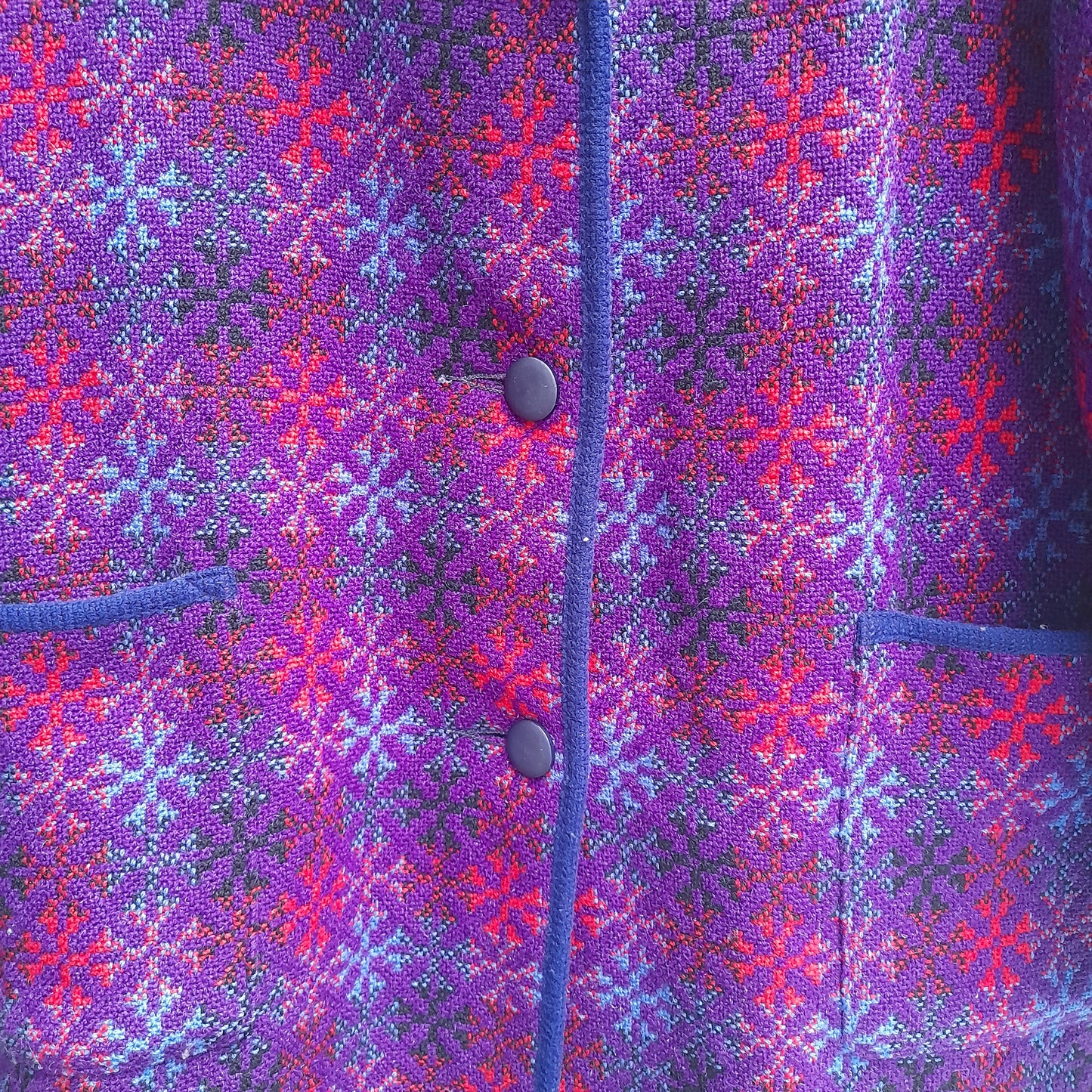 Vintage Welsh Tapestry Coat in Purple, Red, Blue & Black 16/18