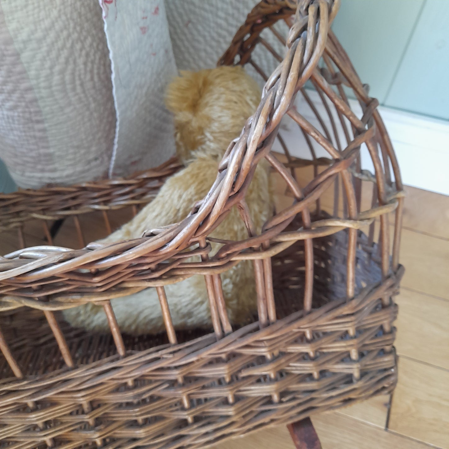 Antique Victorian Wicker Doll's Rocking Cradle