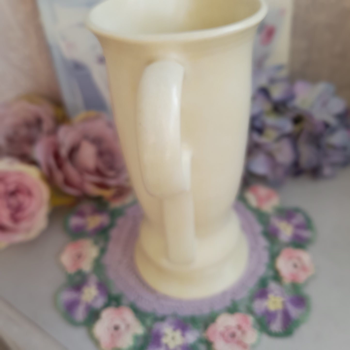 Vintage Art Deco Cream Ceramic Pitcher Vase, Elegant Footed Jug