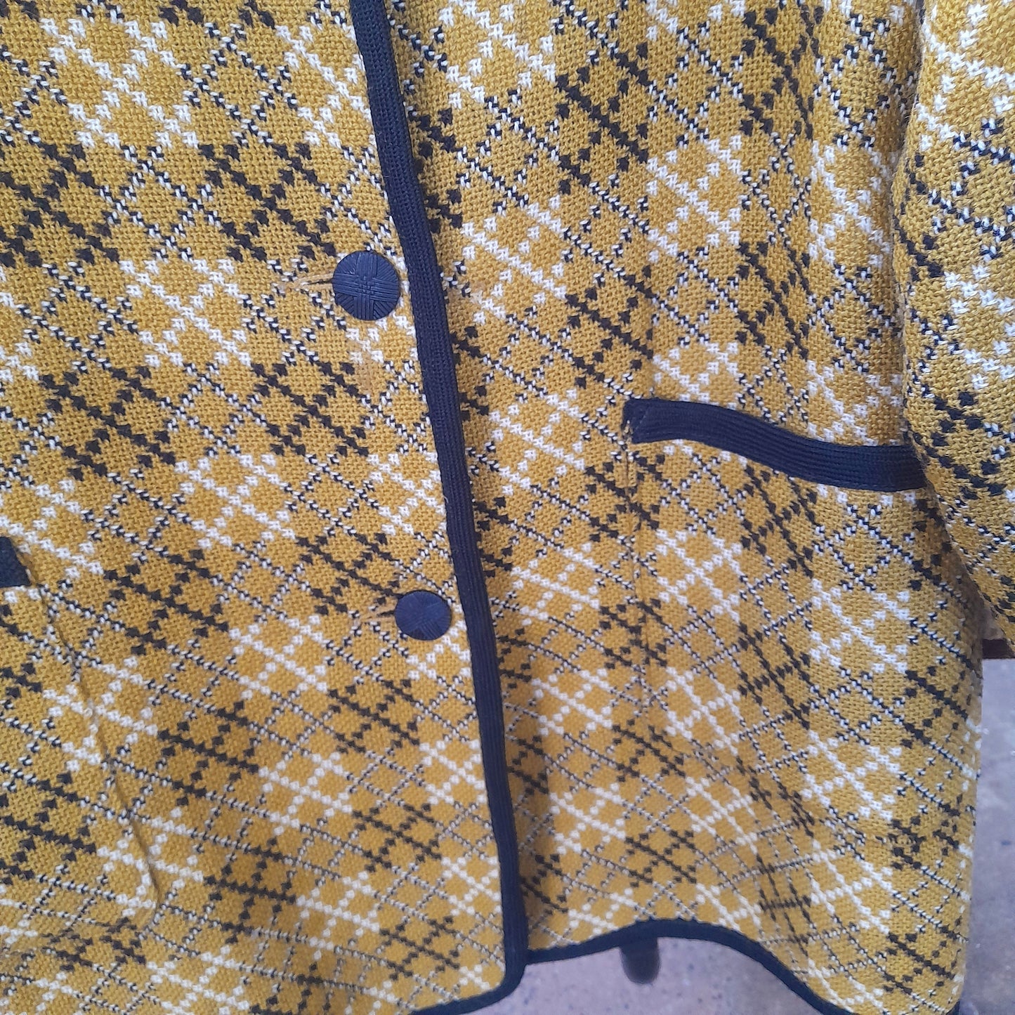 Vintage Welsh Tapestry Pea Coat in Mustard & Black Size 16/18