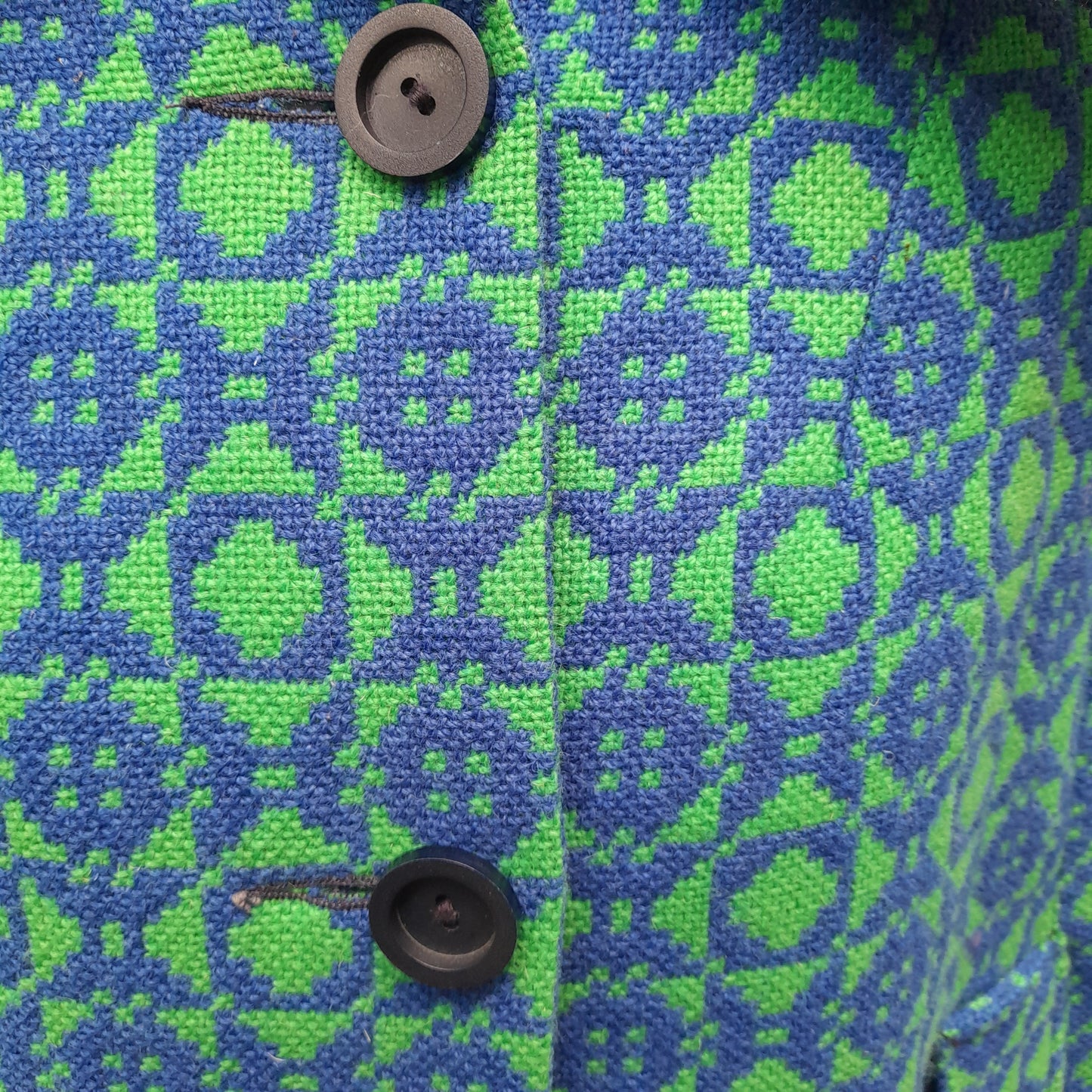 Vintage Welsh Tapestry Cape in Blue & Green Full Length