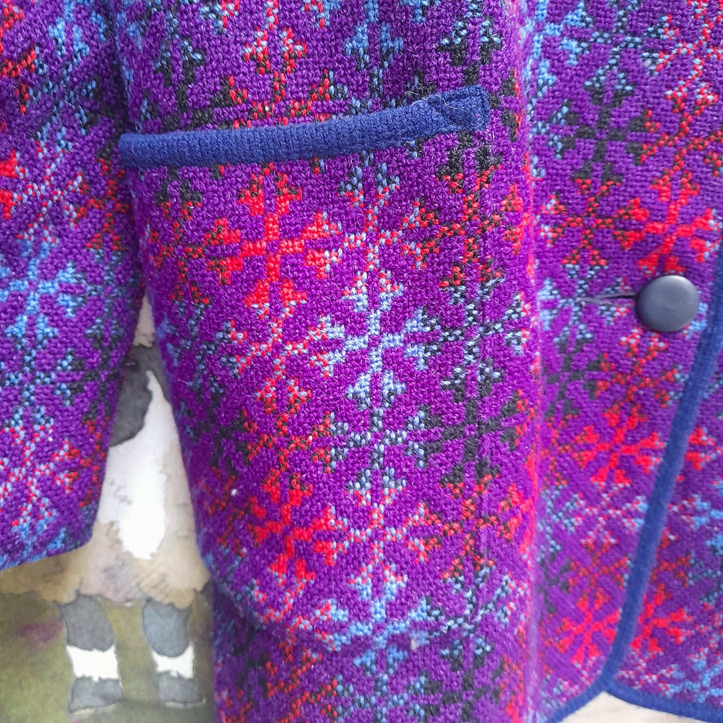 Vintage Welsh Tapestry Coat in Purple, Red, Blue & Black 16/18
