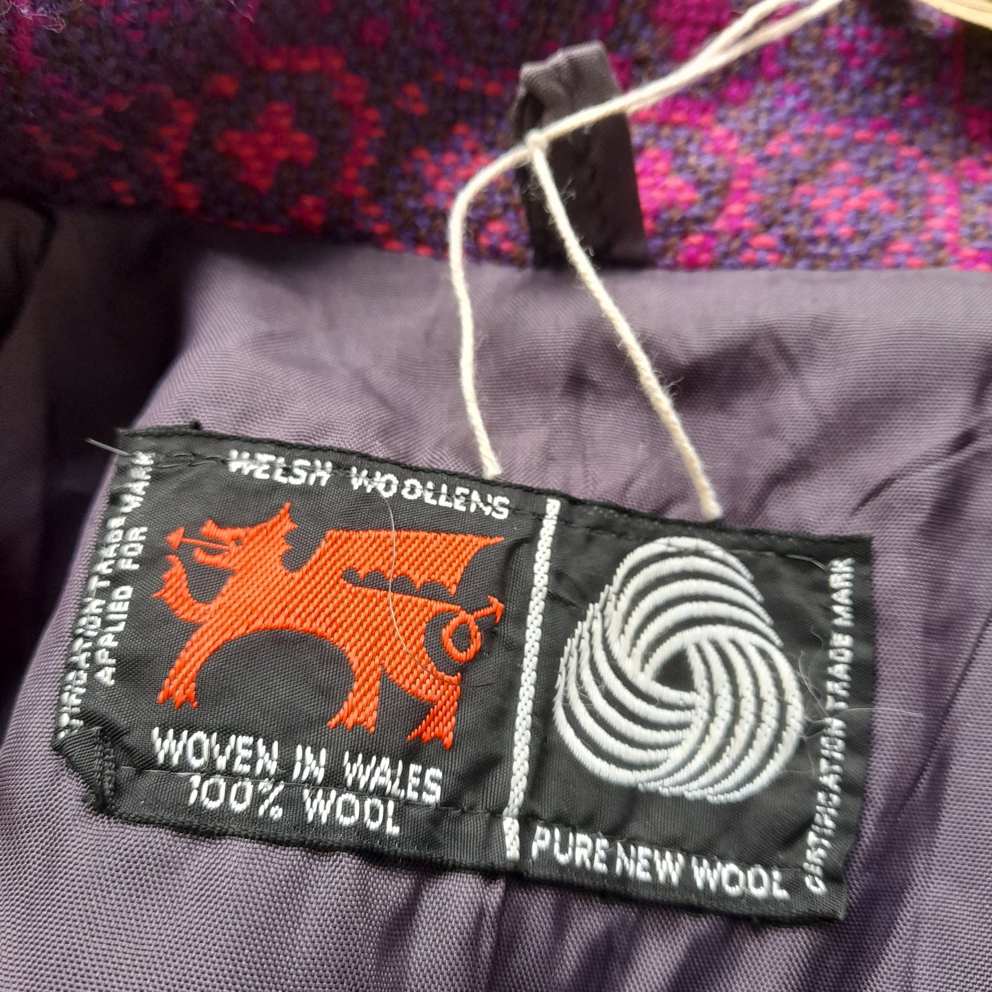 Vintage Welsh Tapestry Pea Coat in Purple & Pink Size 16/18