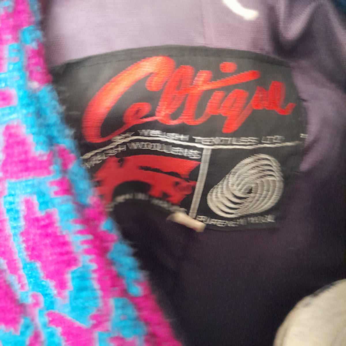 Vintage Welsh Tapestry Cape/Poncho in Dark Cerise Pink & Bright Blue Size 12/14