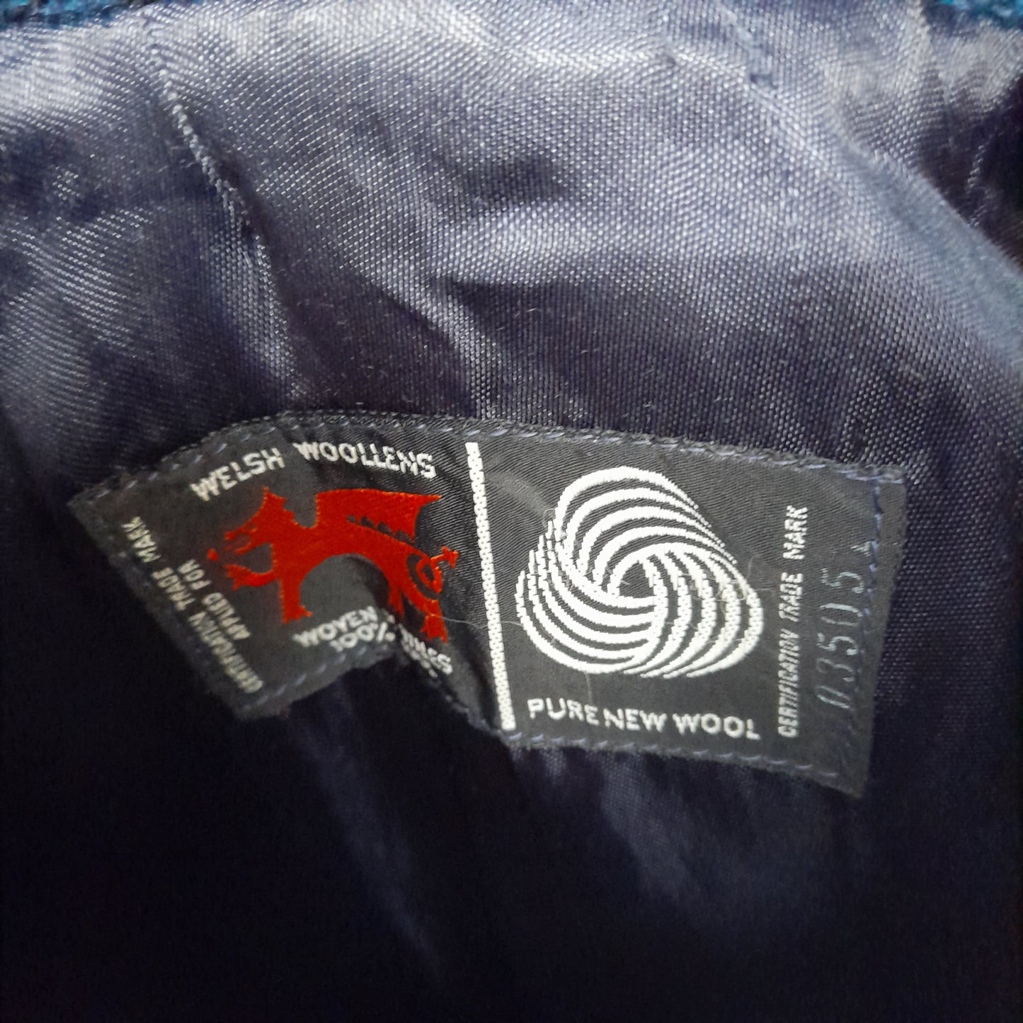 Vintage Welsh Wool Tapestry Pea Coat in Blue & Pink Large Size 18