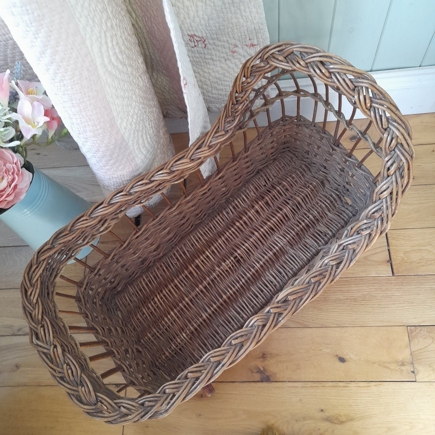 Antique Victorian Wicker Doll's Rocking Cradle