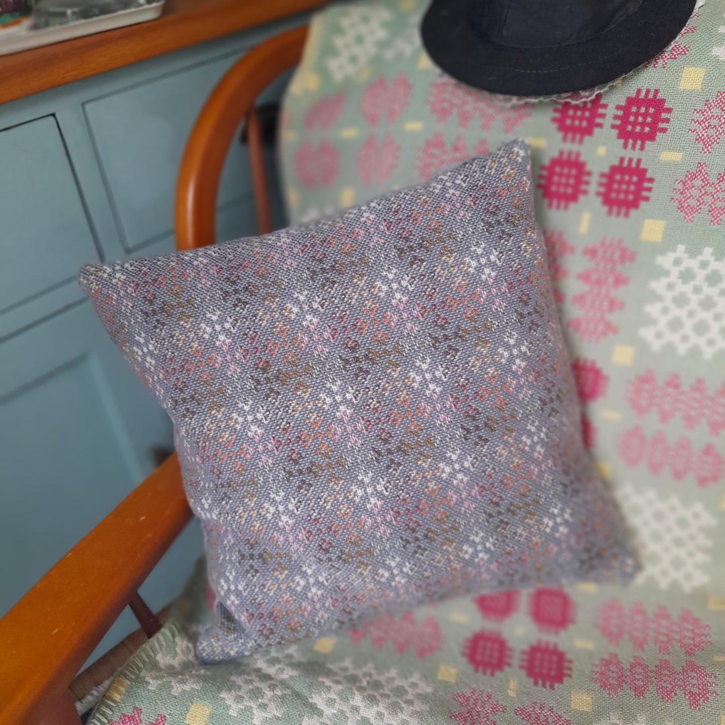 PAIR Handmade Cushion Made From Vintage Welsh Wool Tapestry in Grey 18"