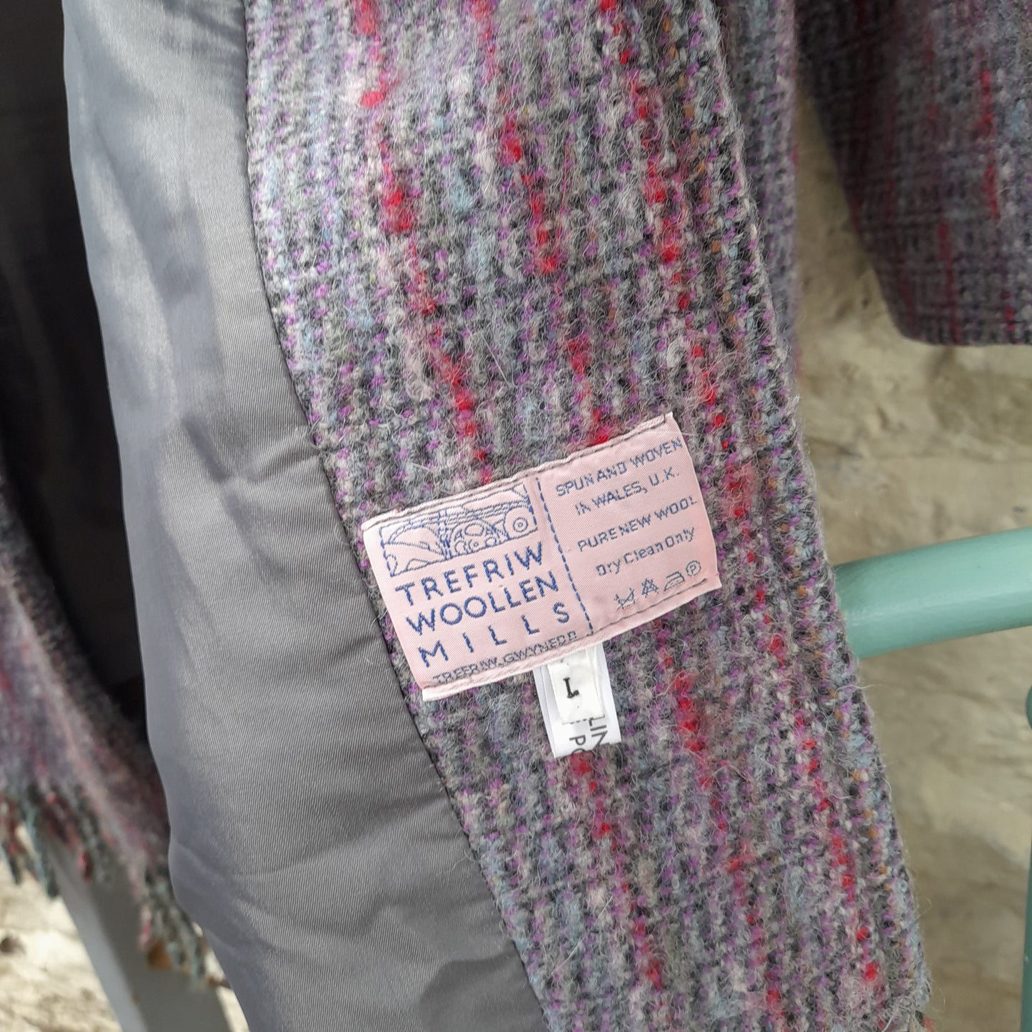 Vintage Welsh Wool Coat by Trefriw Woollen Mill in Purple Grey & Pinks Size 16/18