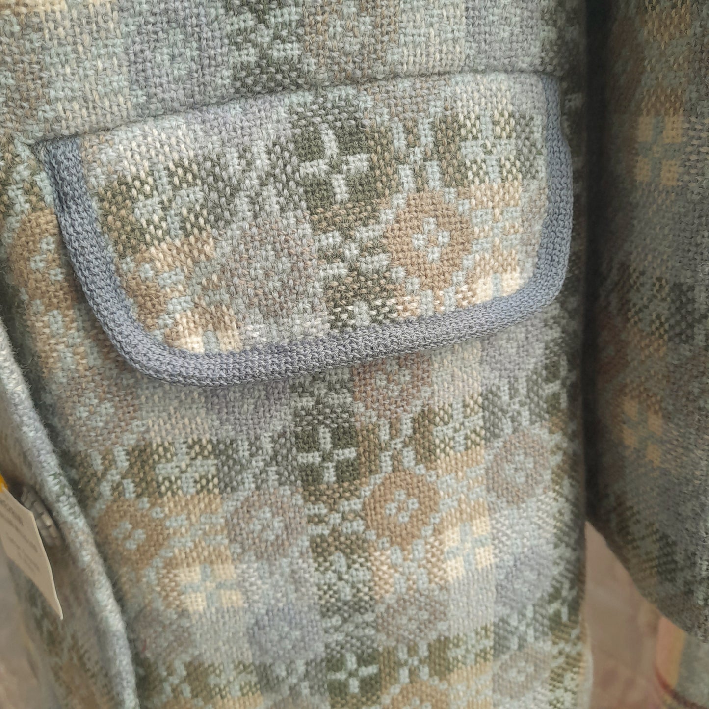 Vintage Welsh Tapestry Pea Coat in Pale Blue Grey Green & Cream by Trefriw Woollen Mill BNWT Size 12