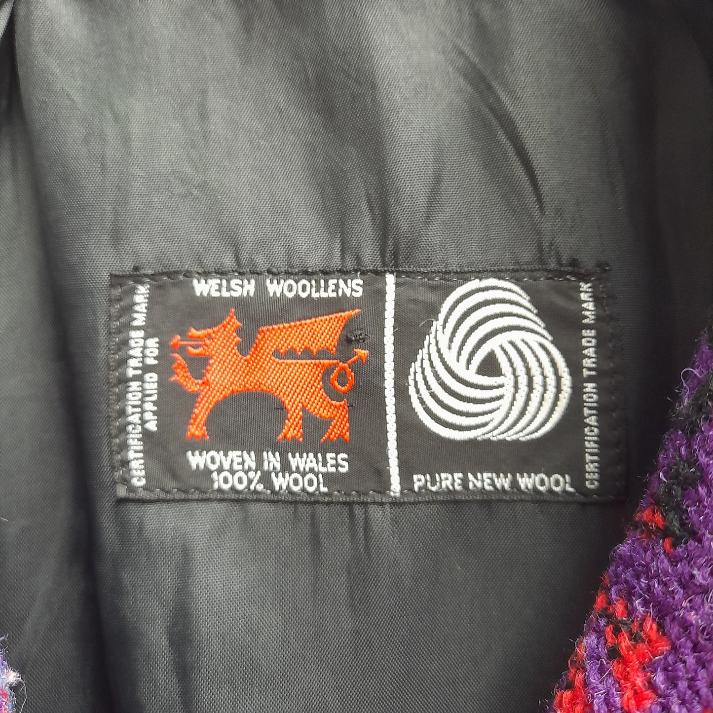Vintage Welsh Tapestry Coat in Purple, Red, Blue & Black 16/18