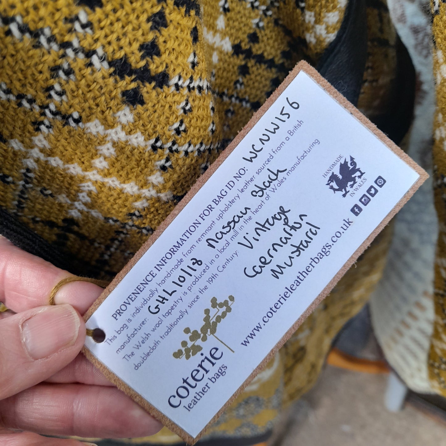 Handmade Coterie Leather Cross Body Handbag Made With Mustard & Black Vintage Welsh Wool Tapestry BNWT RRP £137