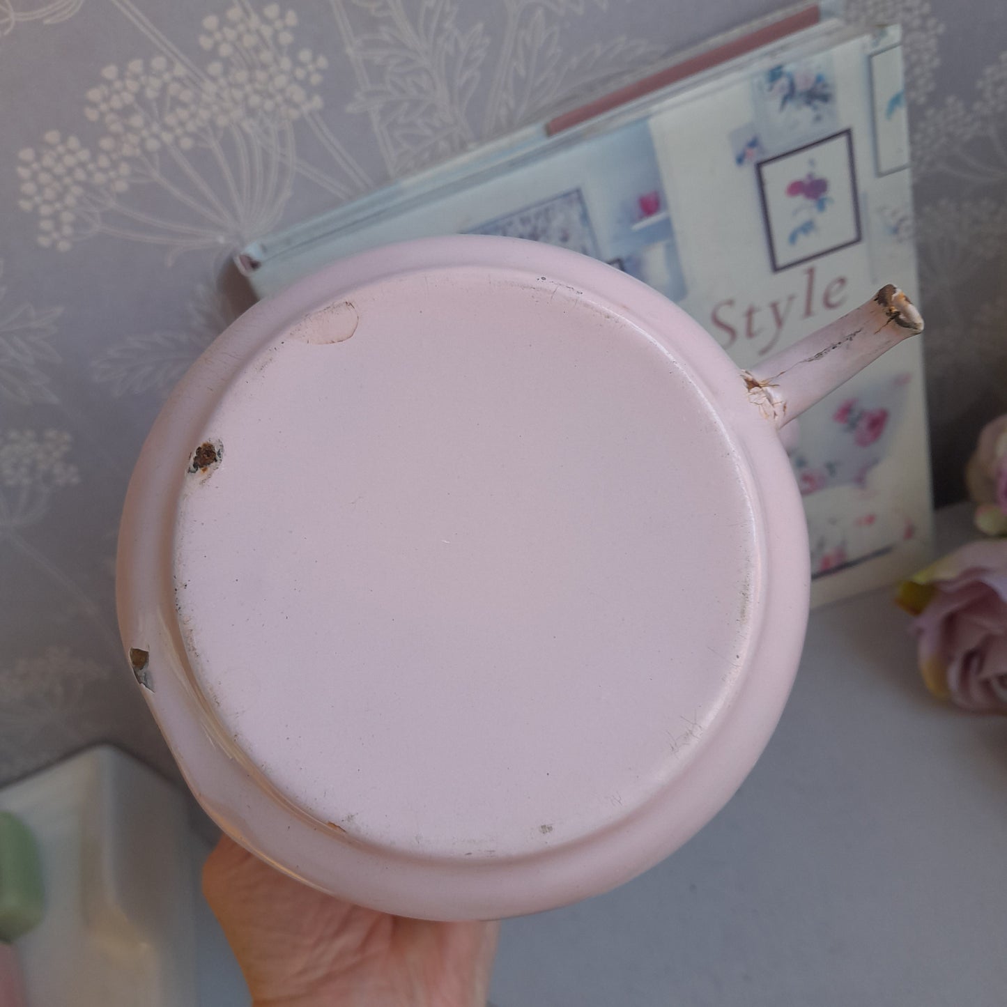 Antique Pale Pink Rustic French Enamel Water Dispenser, Brocante Style Display Will Wall Hang