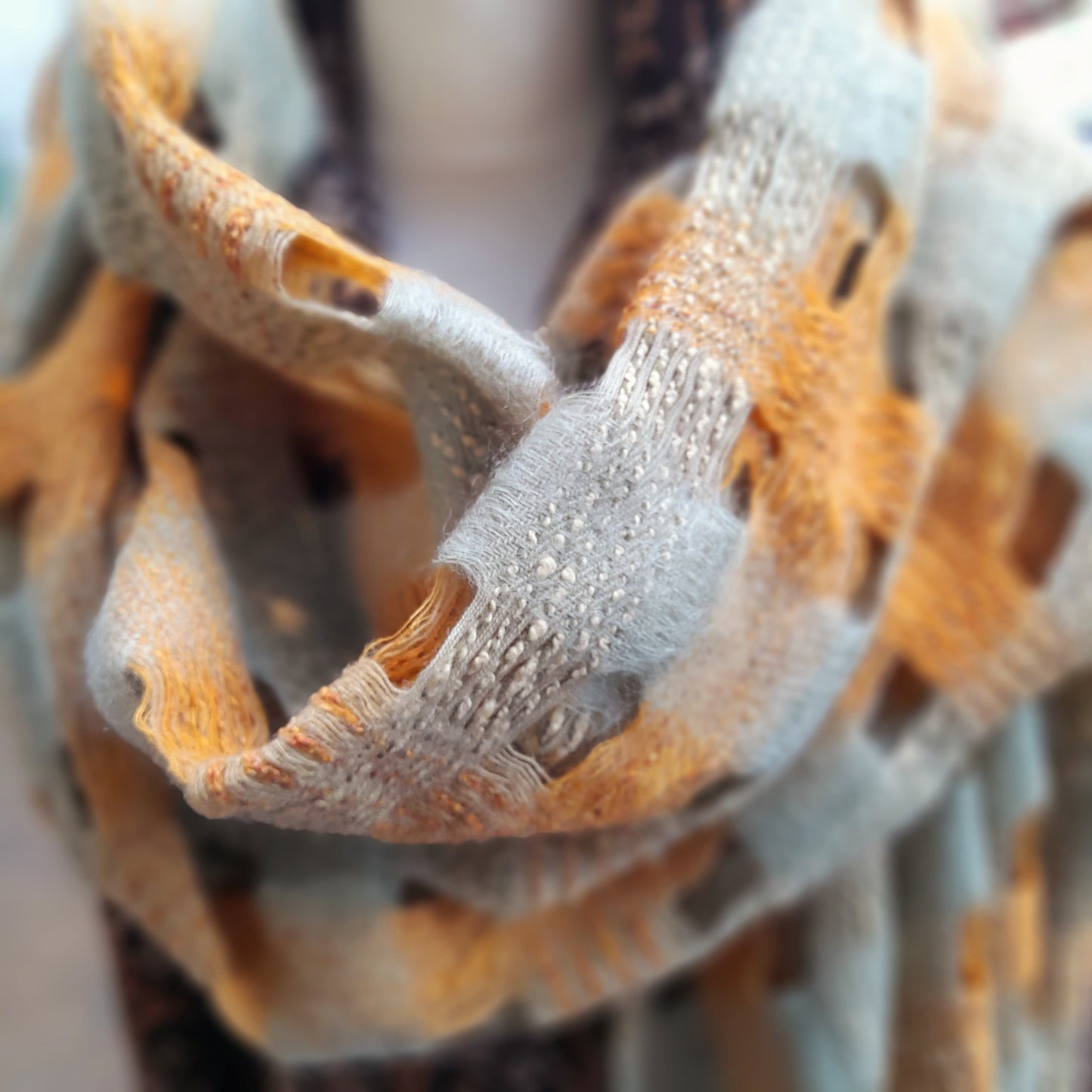 Sioni Rhys Handwoven Wool Wrap/Shawl in Burnt Orange & Sage Green