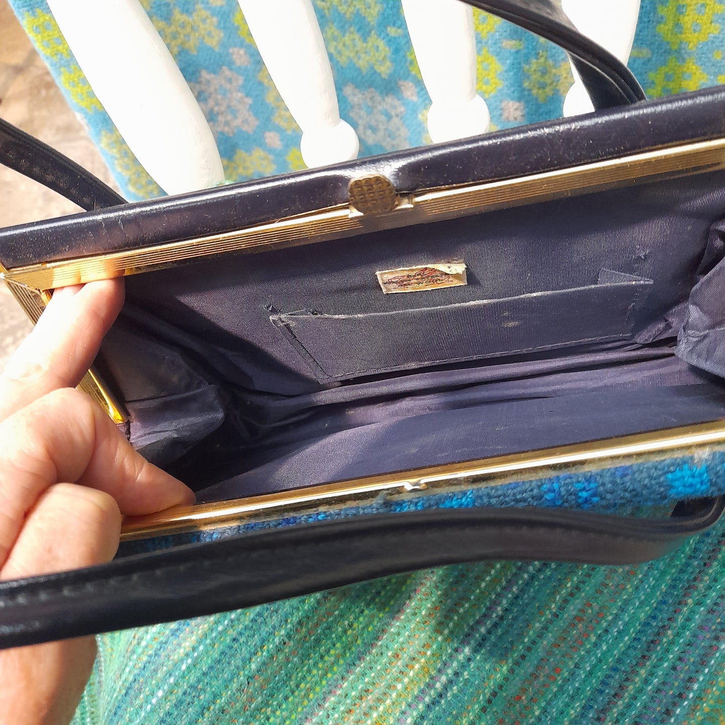 Vintage Welsh Tapestry Handbag in Blues