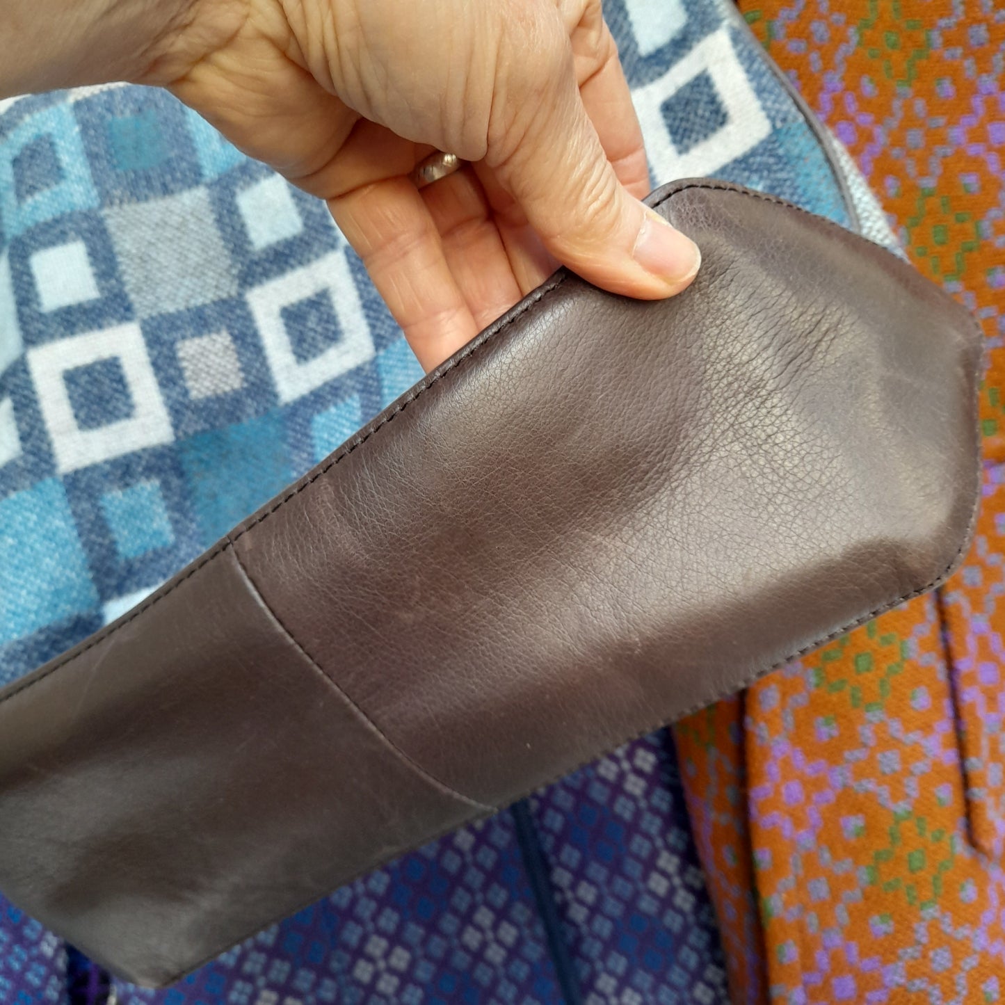 Welsh Tapestry & Leather Handbag in Blue & Grey 'Madison' by Melin Tregwynt