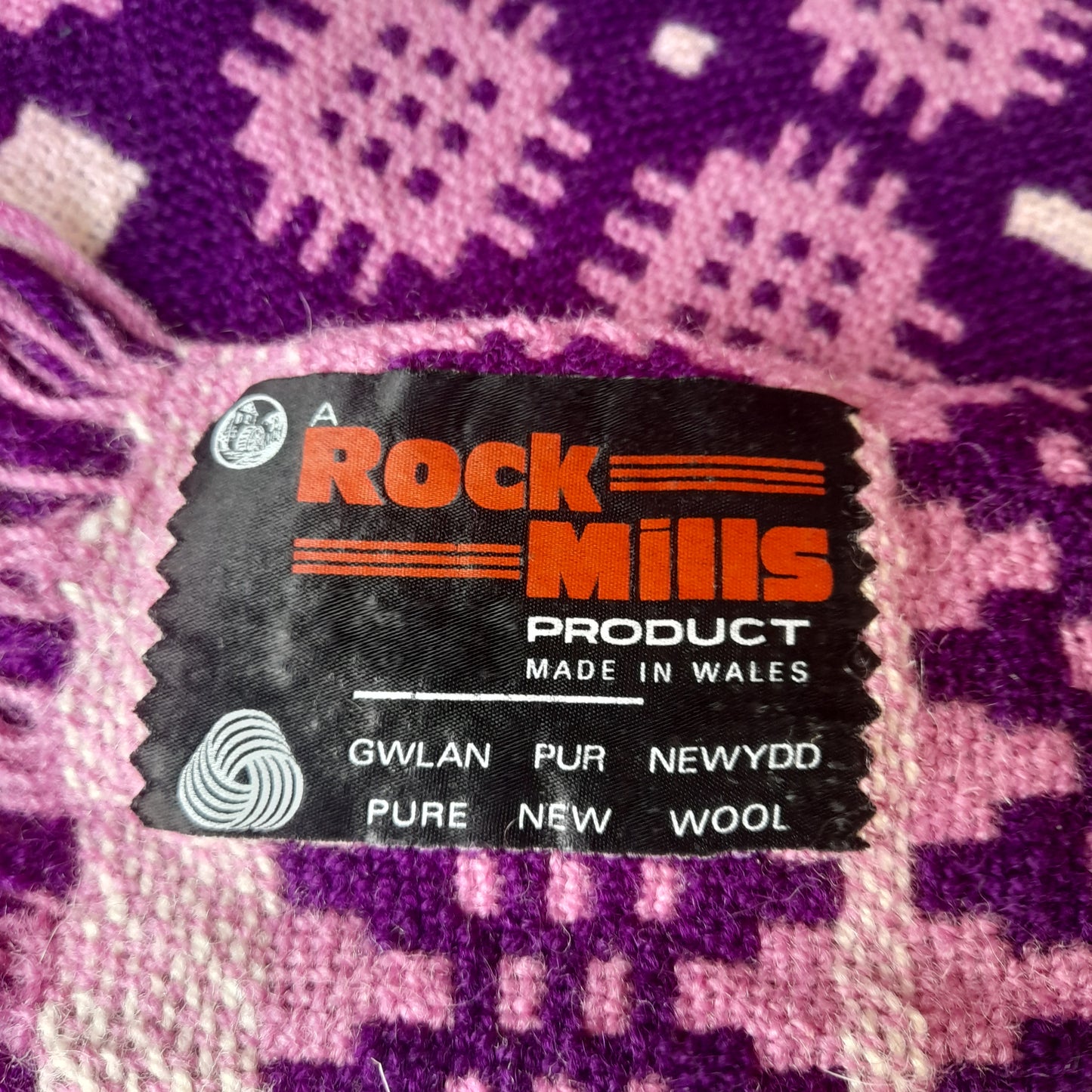 Welsh Blanket in Purple Lilac & White Original Label