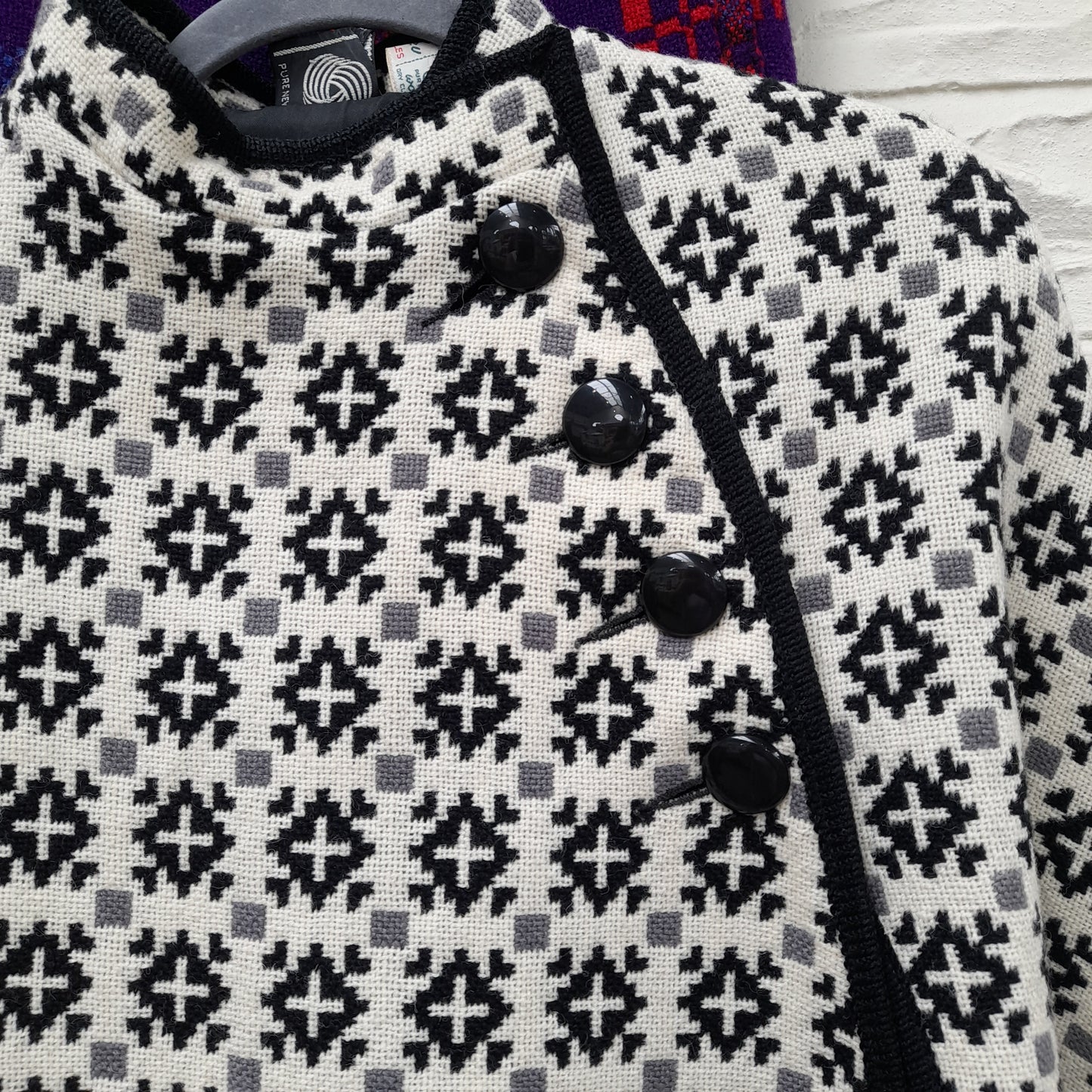 Vintage Welsh Tapestry Cape in Black & White Monochrome
