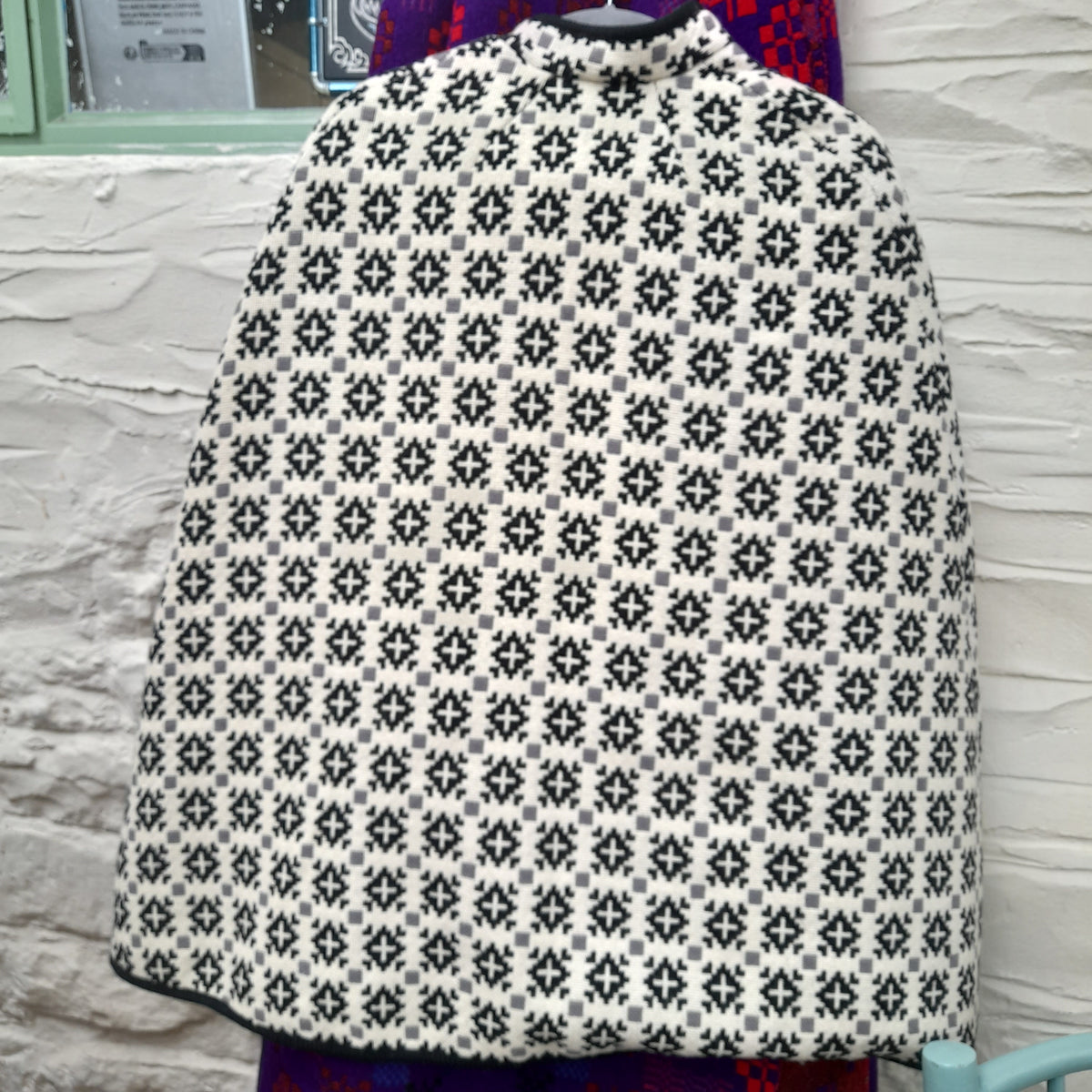 Vintage Welsh Tapestry Cape in Black & White Monochrome