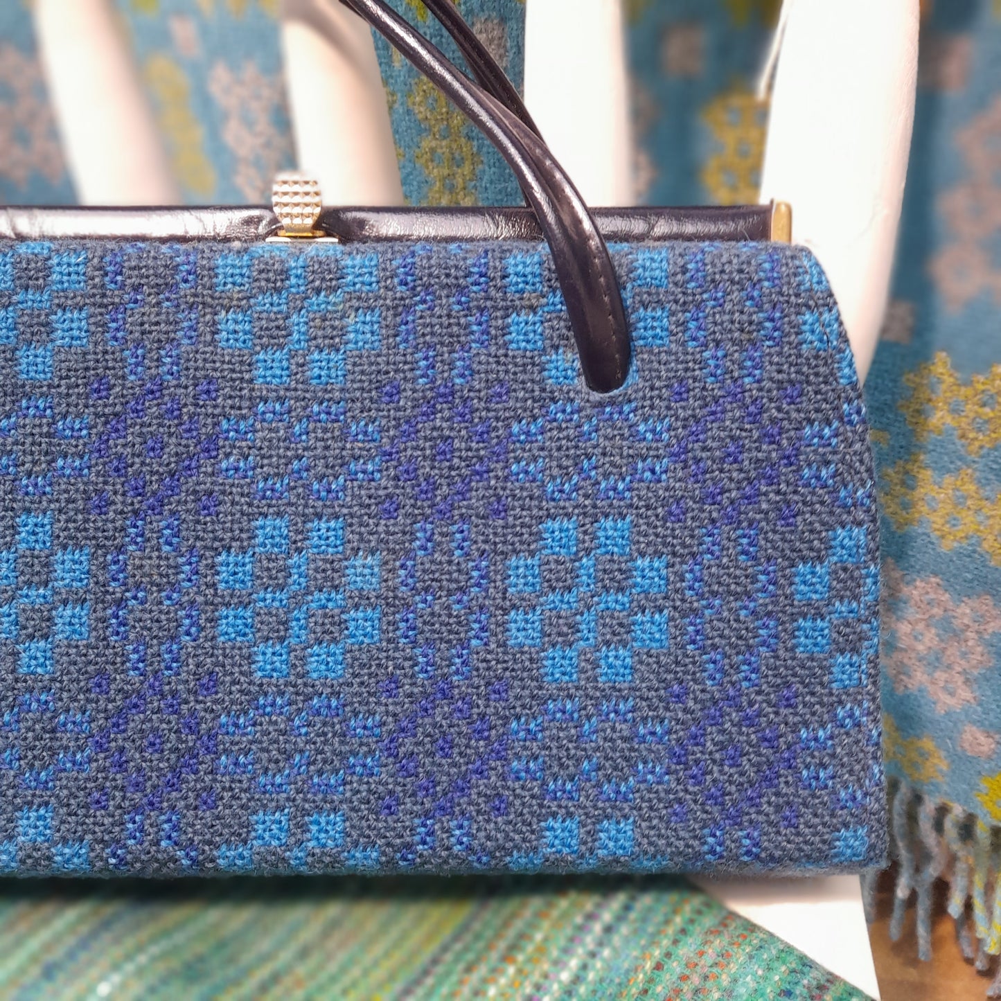 Vintage Welsh Tapestry Handbag in Blues