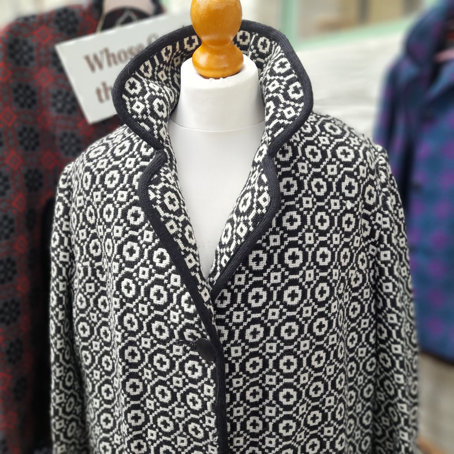 Vintage Welsh Tapestry Coat in Black & White Full Length Size 14/16