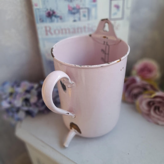 Antique Pale Pink Rustic French Enamel Water Dispenser, Brocante Style Display Will Wall Hang