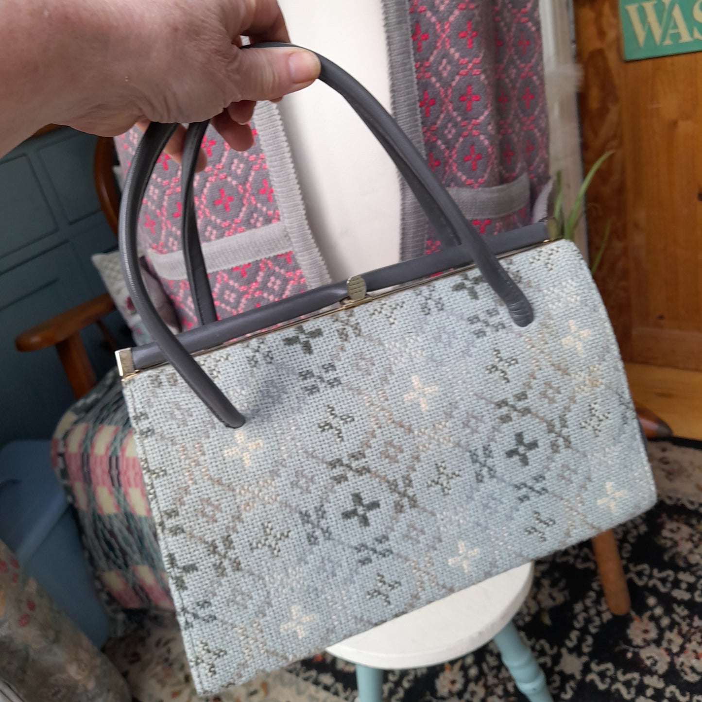 Vintage 1960s Welsh Tapestry Handbag in Grey