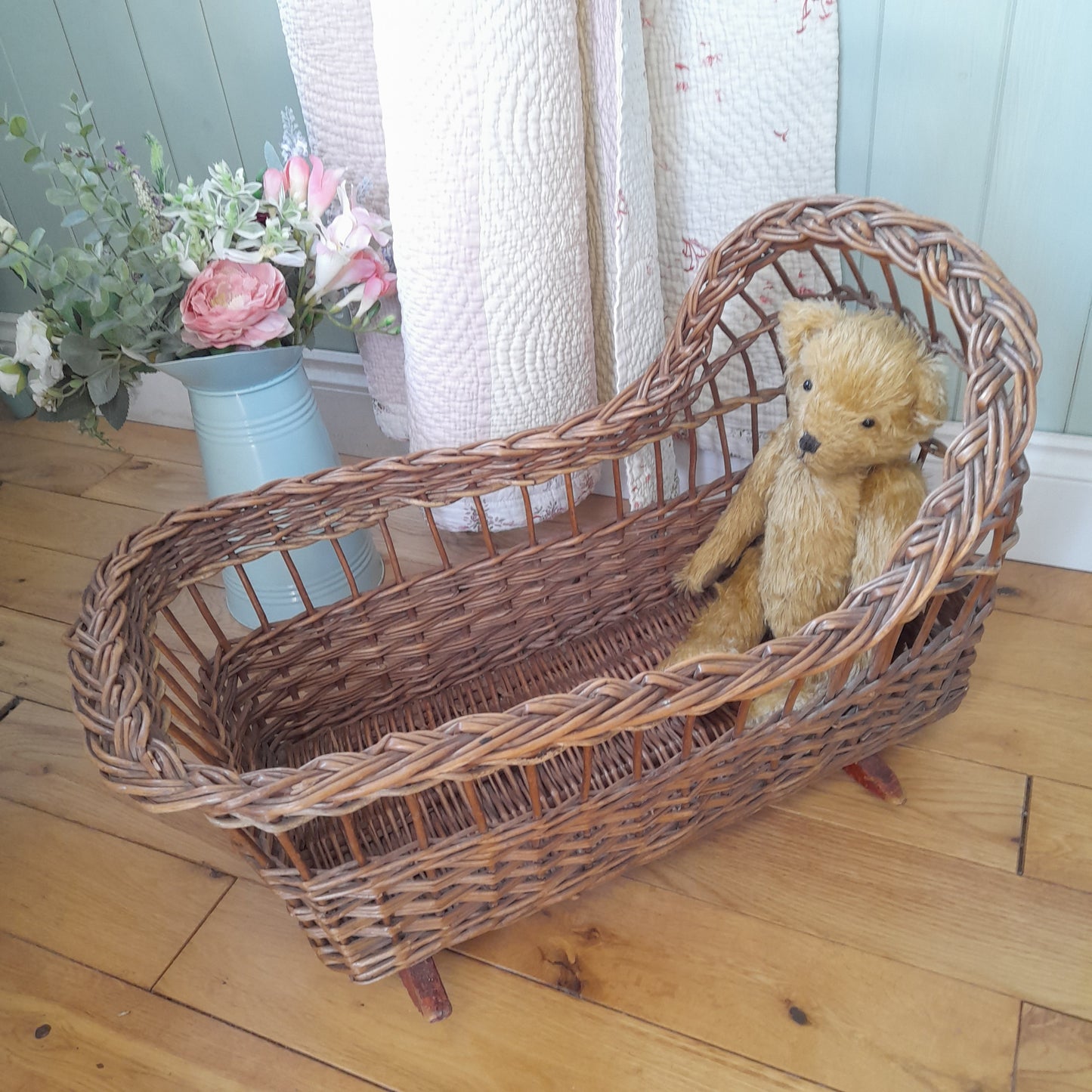 Antique Victorian Wicker Doll's Rocking Cradle