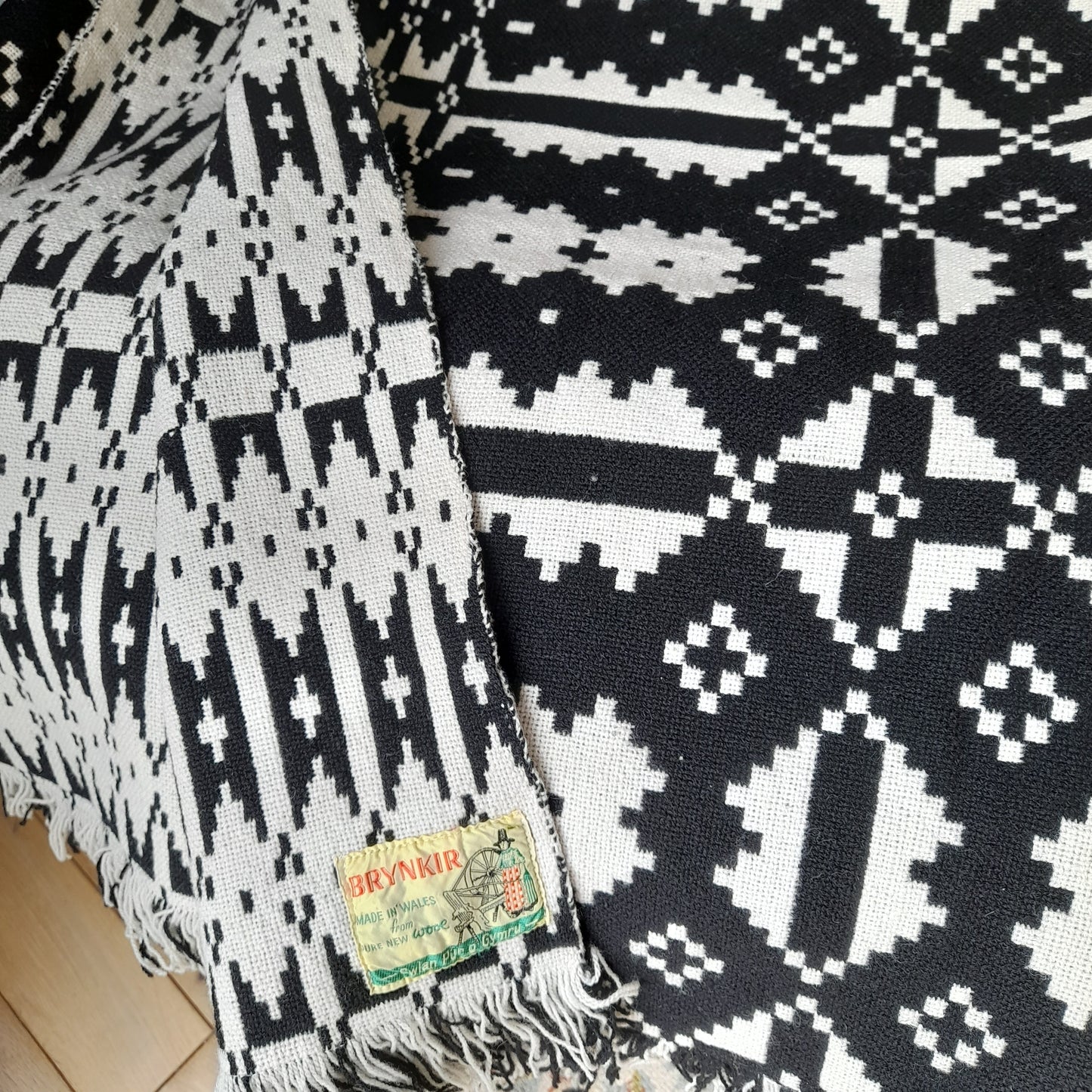 Welsh Tapestry Blanket in Black & White by Brynkir Mill