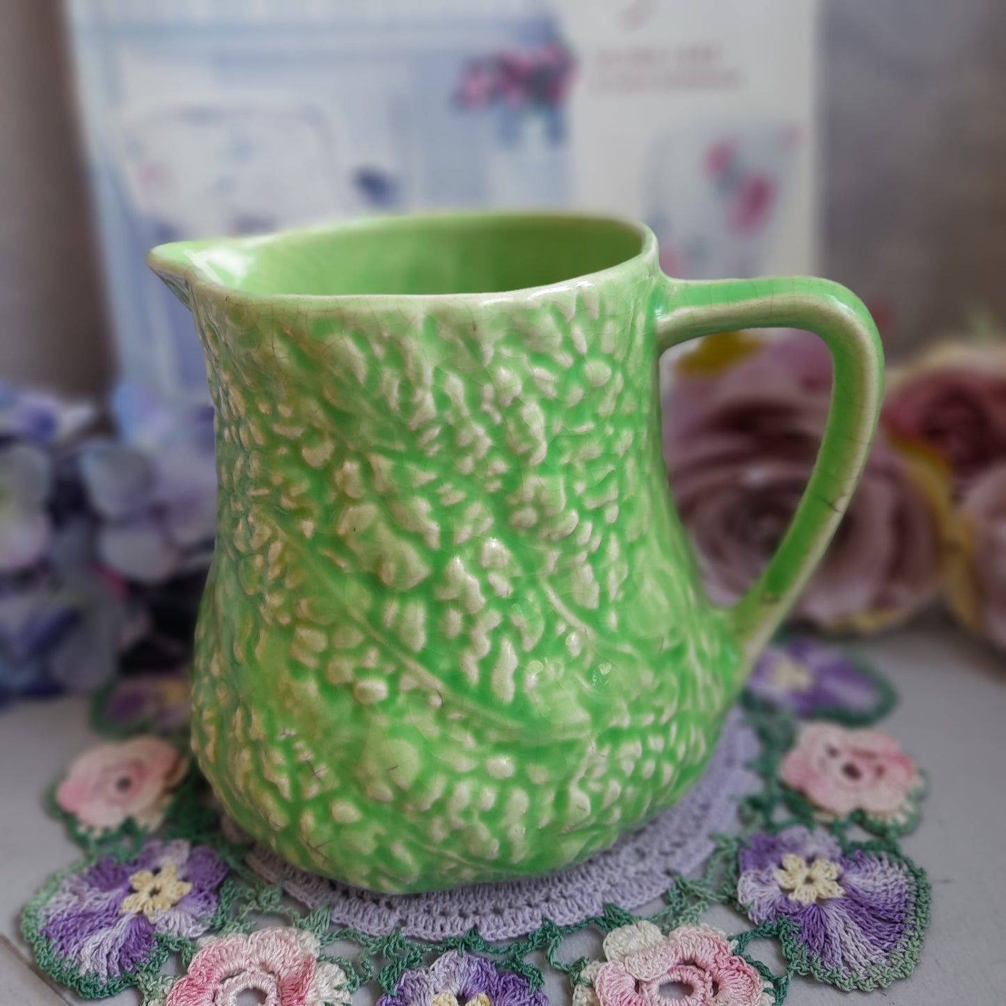 Vintage Green Cabbage Ware Jug