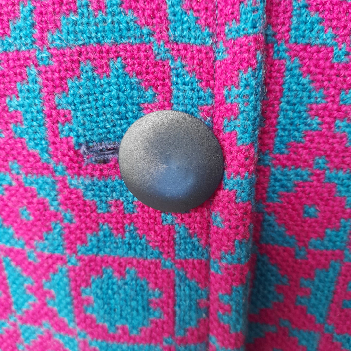 Vintage Welsh Tapestry Long Coat in Bright Pink & Turquoise
