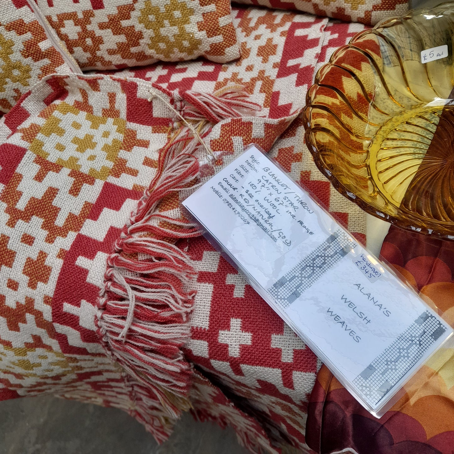 Welsh Tapestry Blanket in Orange & Cream Unique Hand Woven Design by Alana's Welsh Weaves BNWT