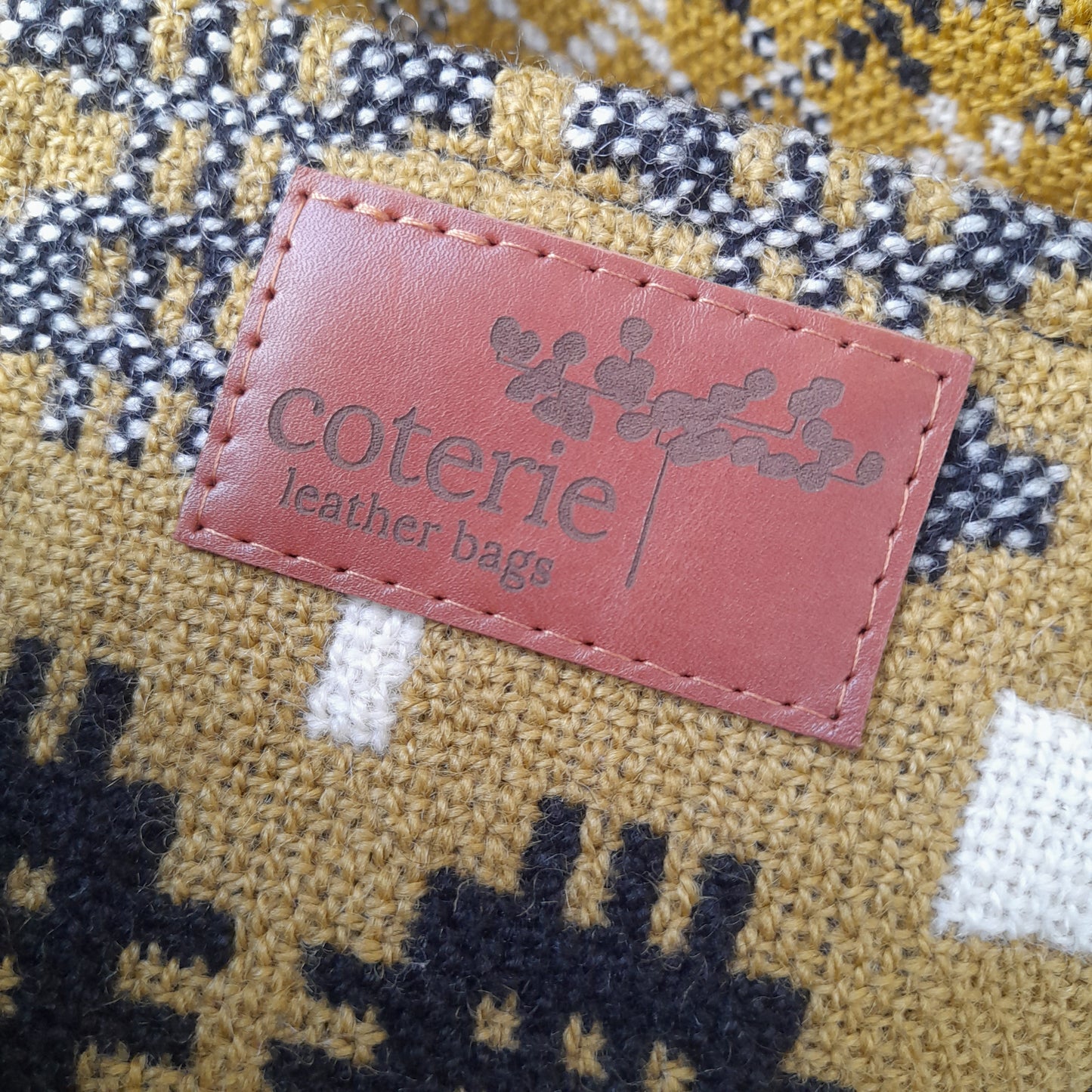 Handmade Coterie Leather Cross Body Handbag Made With Mustard & Black Vintage Welsh Wool Tapestry BNWT RRP £137